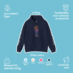 Seahorse Design Hoodie: Eco-Friendly, Artistic Sweatshirt for Marine Life Enthusiasts, Perfect for Ocean Conservation Supporters, Divers - Chromatic Safari - Navy - S