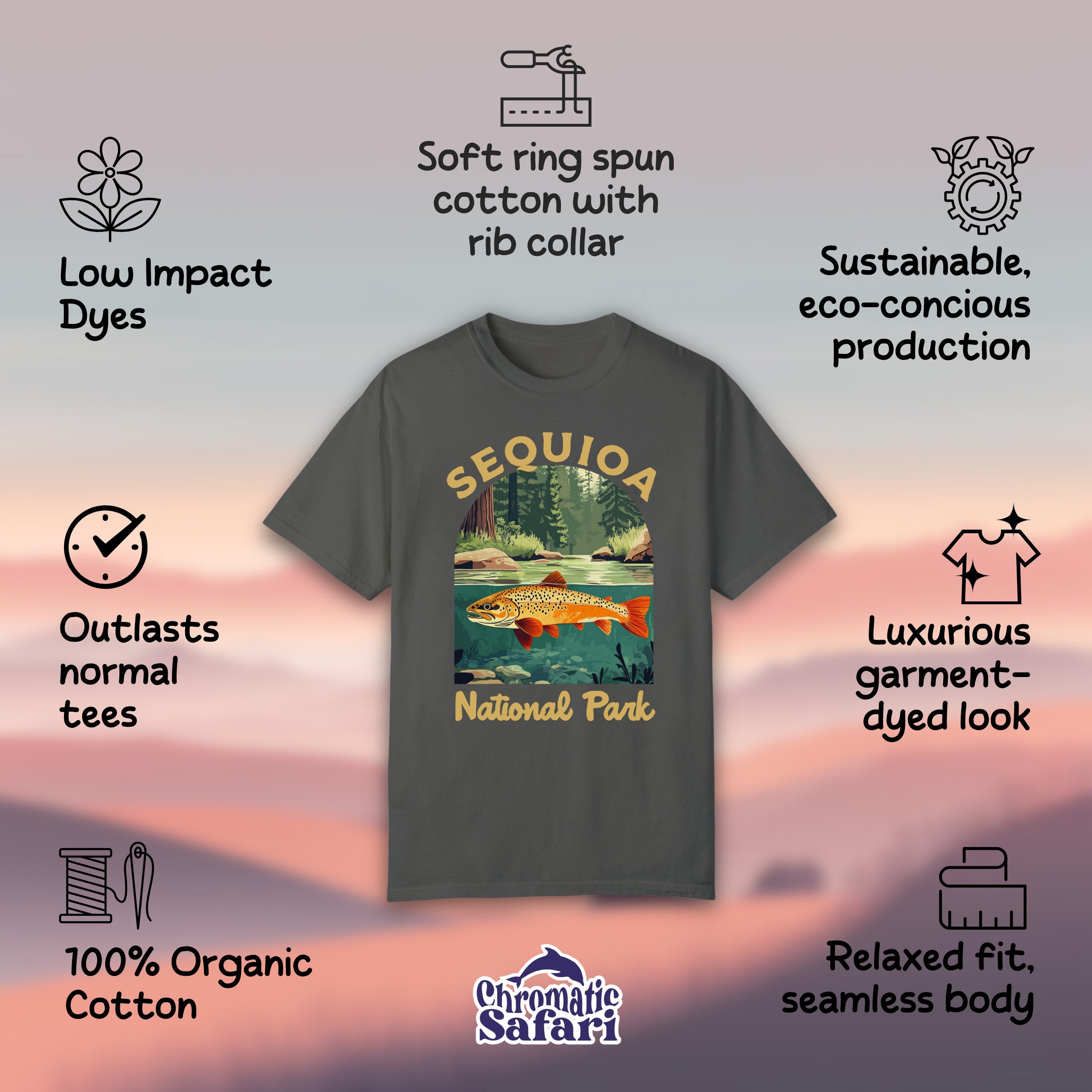 Sequioa CA Vintage National Parks Shirt, Camping Gift Mountain Tee Outdoor Lover Adventure Tshirt, Hikers Gift - T-Shirt - Chromatic Safari - Pepper - S