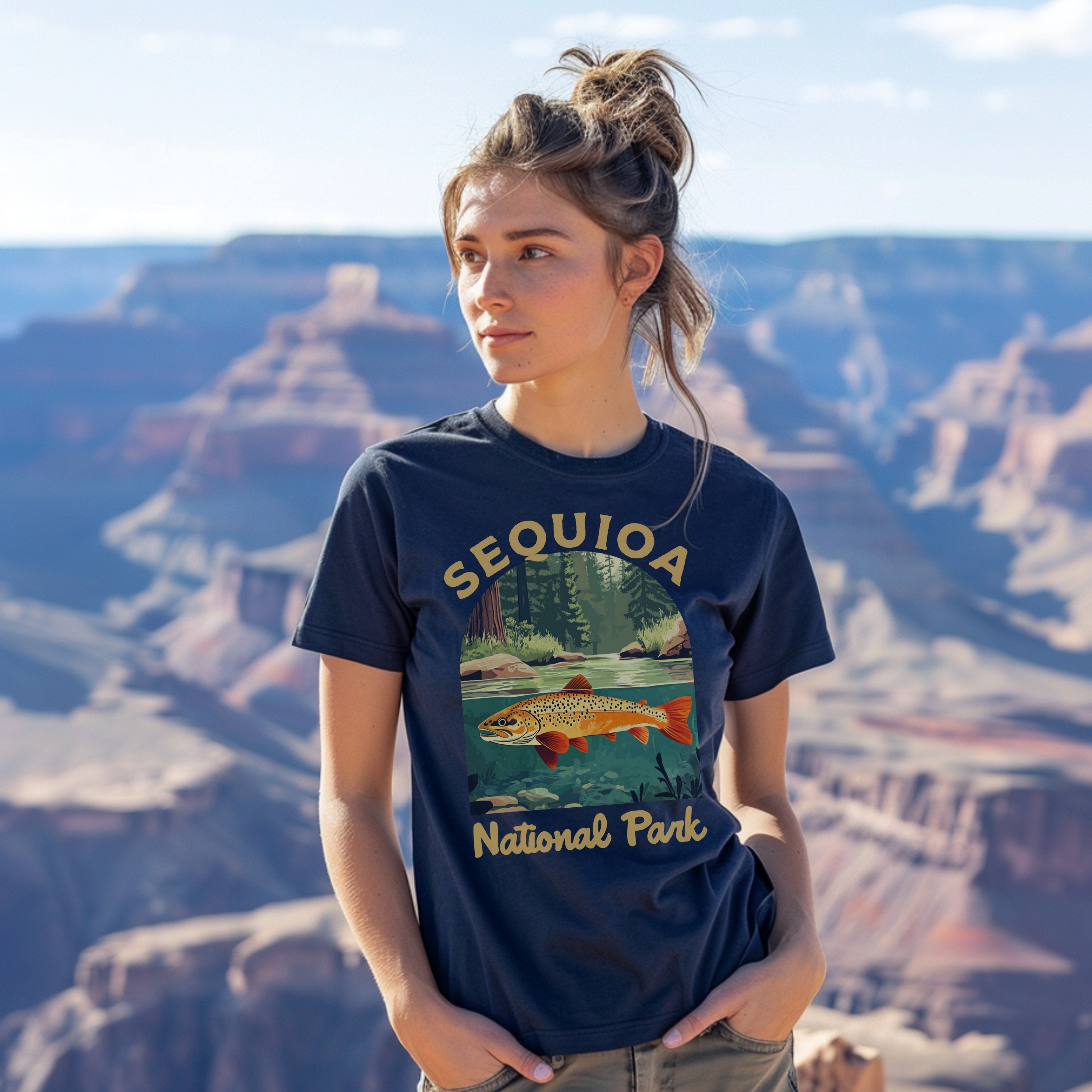 Sequioa CA Vintage National Parks Shirt, Camping Gift Mountain Tee Outdoor Lover Adventure Tshirt, Hikers Gift - T-Shirt - Chromatic Safari - True Navy - S