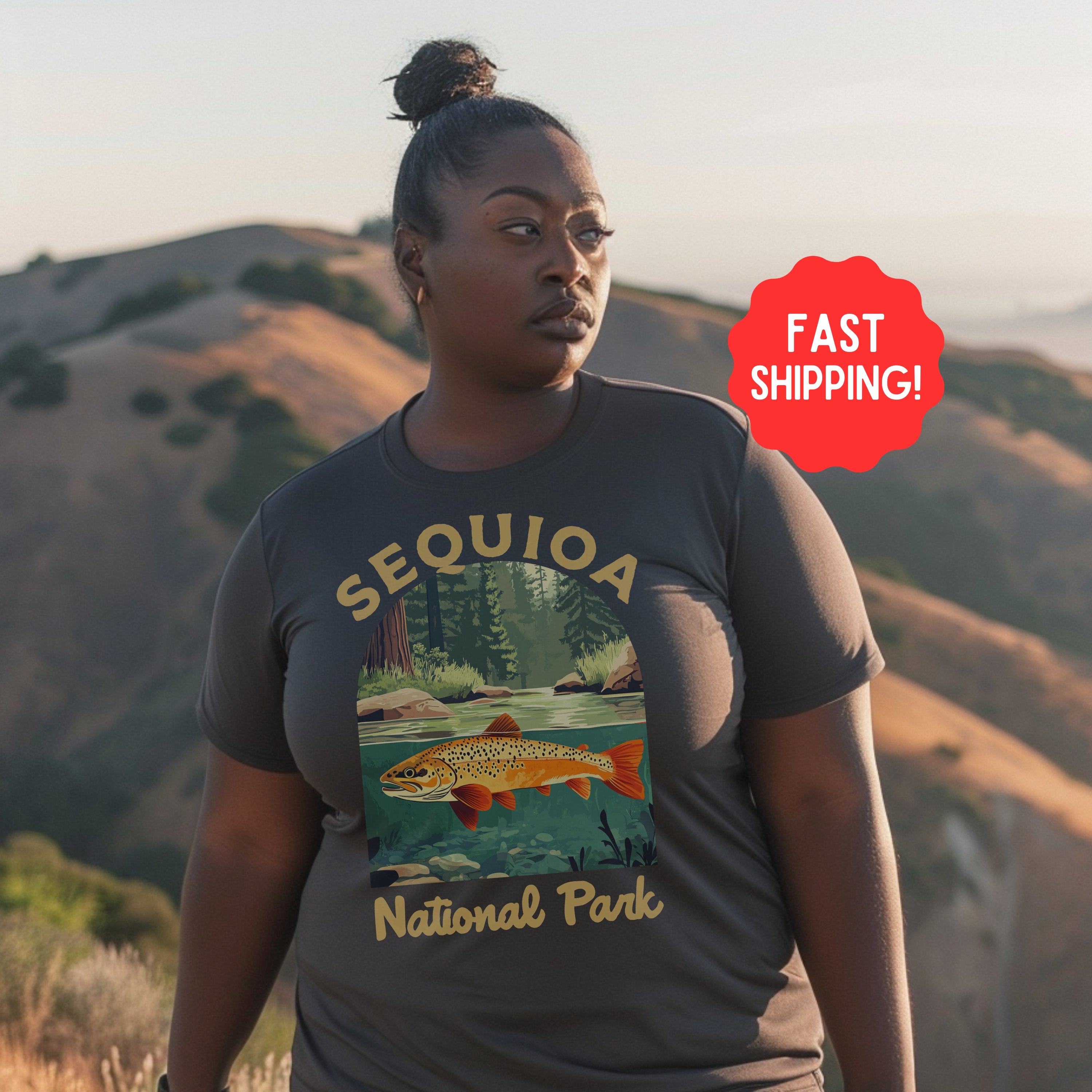 Sequioa CA Vintage National Parks Shirt, Camping Gift Mountain Tee Outdoor Lover Adventure Tshirt, Hikers Gift - T-Shirt - Chromatic Safari - Pepper - S