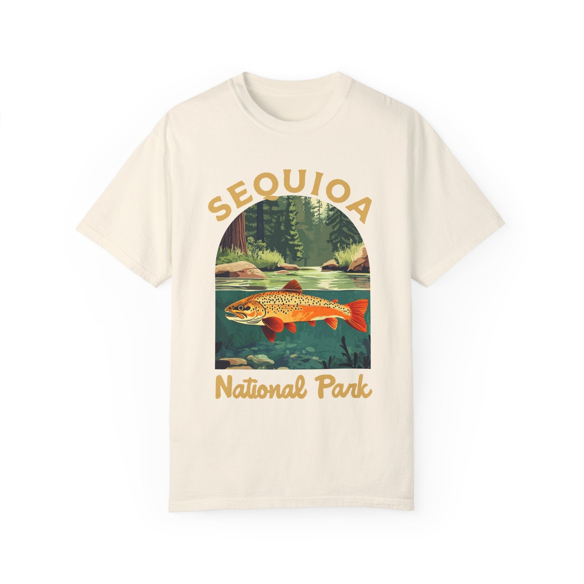 Sequioa CA Vintage National Parks Shirt, Camping Gift Mountain Tee Outdoor Lover Adventure Tshirt, Hikers Gift - T-Shirt - Chromatic Safari - Moss - S