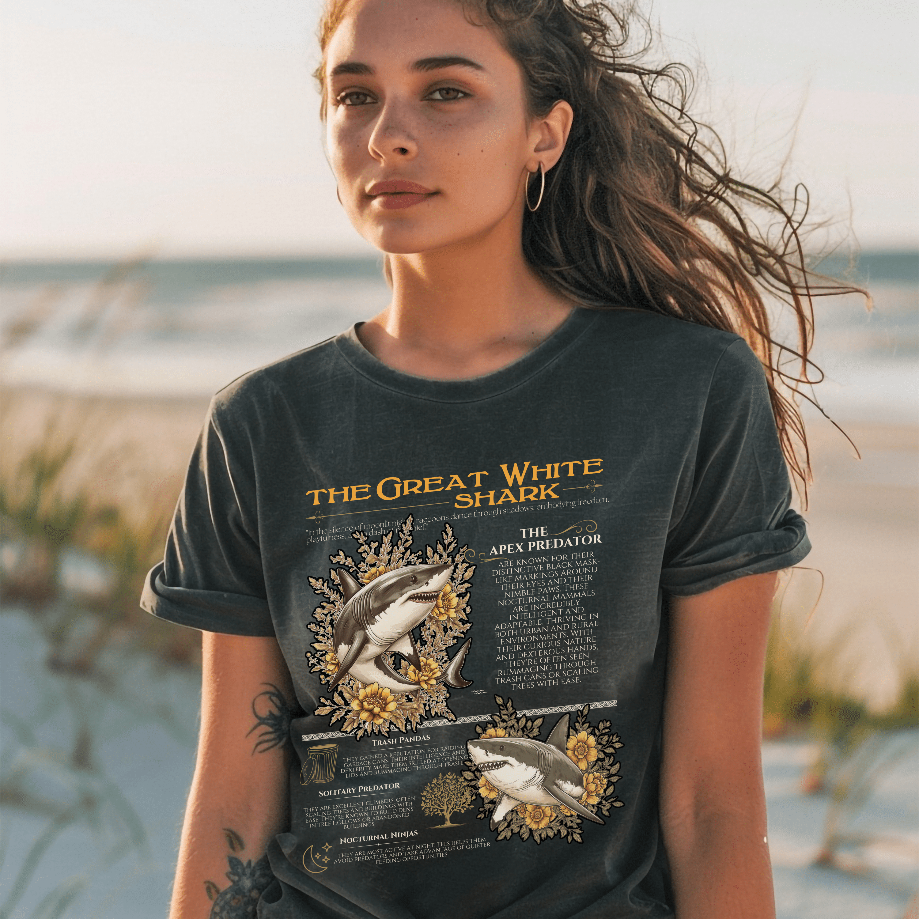 Shark Anatomy Shirt, Vintage Marine Animal Tee, Shark Lover Tshirt Gift, Gift For Surfer or Divers - T-Shirt - Chromatic Safari - Pepper - S