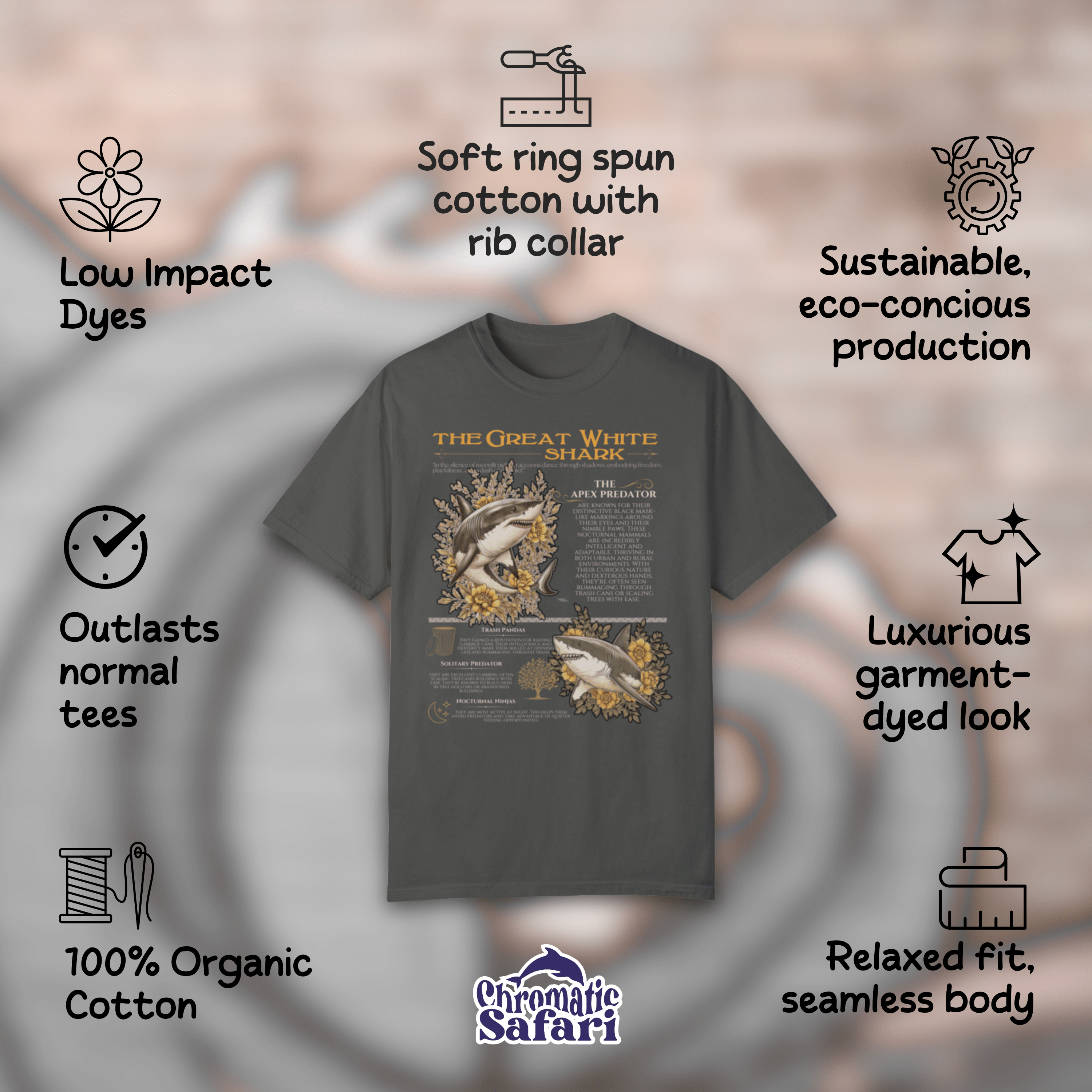 Shark Anatomy Shirt, Vintage Marine Animal Tee, Shark Lover Tshirt Gift, Gift For Surfer or Divers - T-Shirt - Chromatic Safari - Navy - S