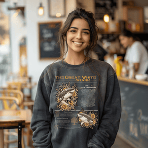 Shark Anatomy Shirt, Vintage Marine Animal Tee, Shark Lover Tshirt Gift, Gift For Surfer or Divers - T-Shirt - Chromatic Safari - Moss - S
