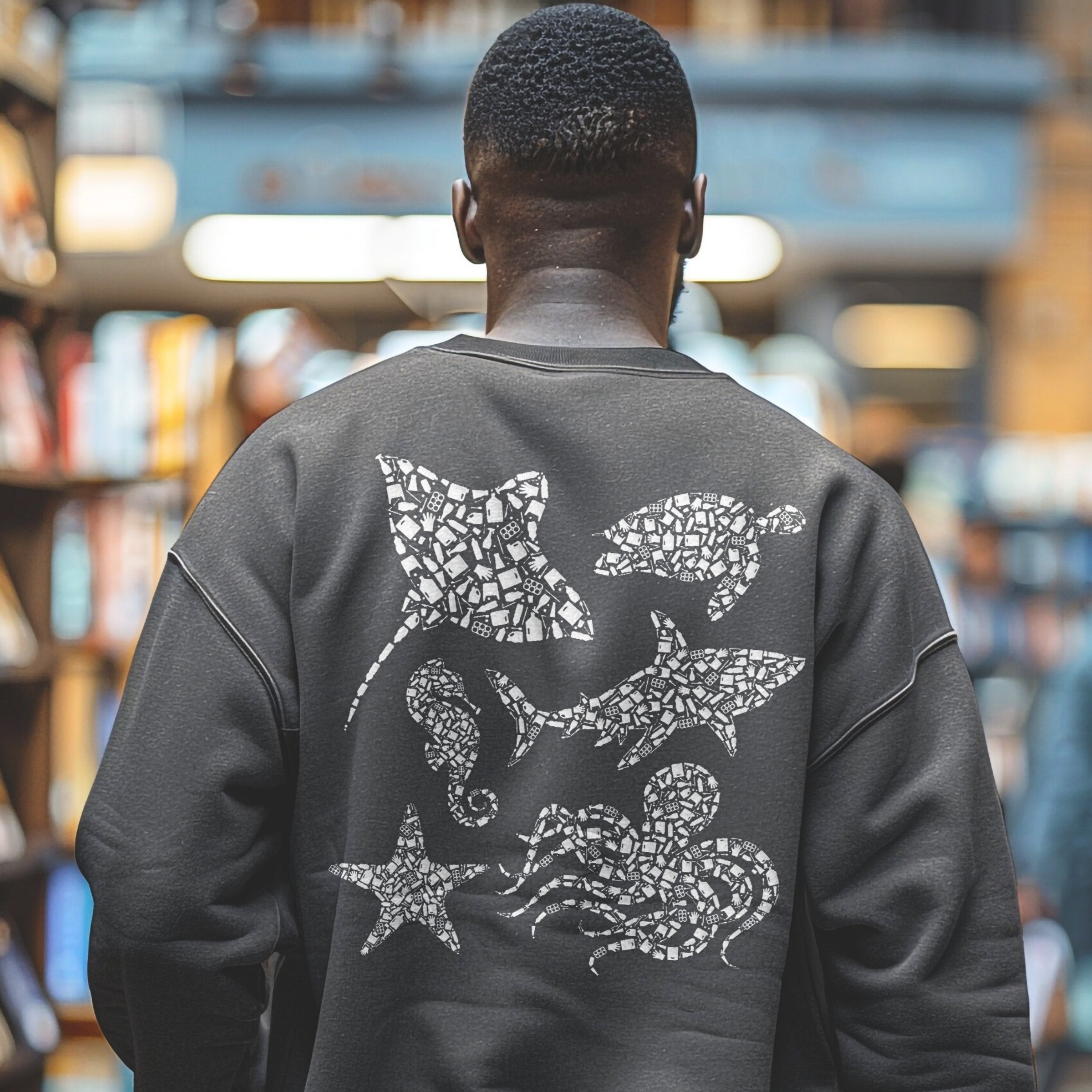 Shark Manta Ray Ocotpus Cottagecore Pullover, Ocean Conservation Marine Biologist Sweatshirt, Gift for Biologist - Sweatshirt - Chromatic Safari - Pepper - S