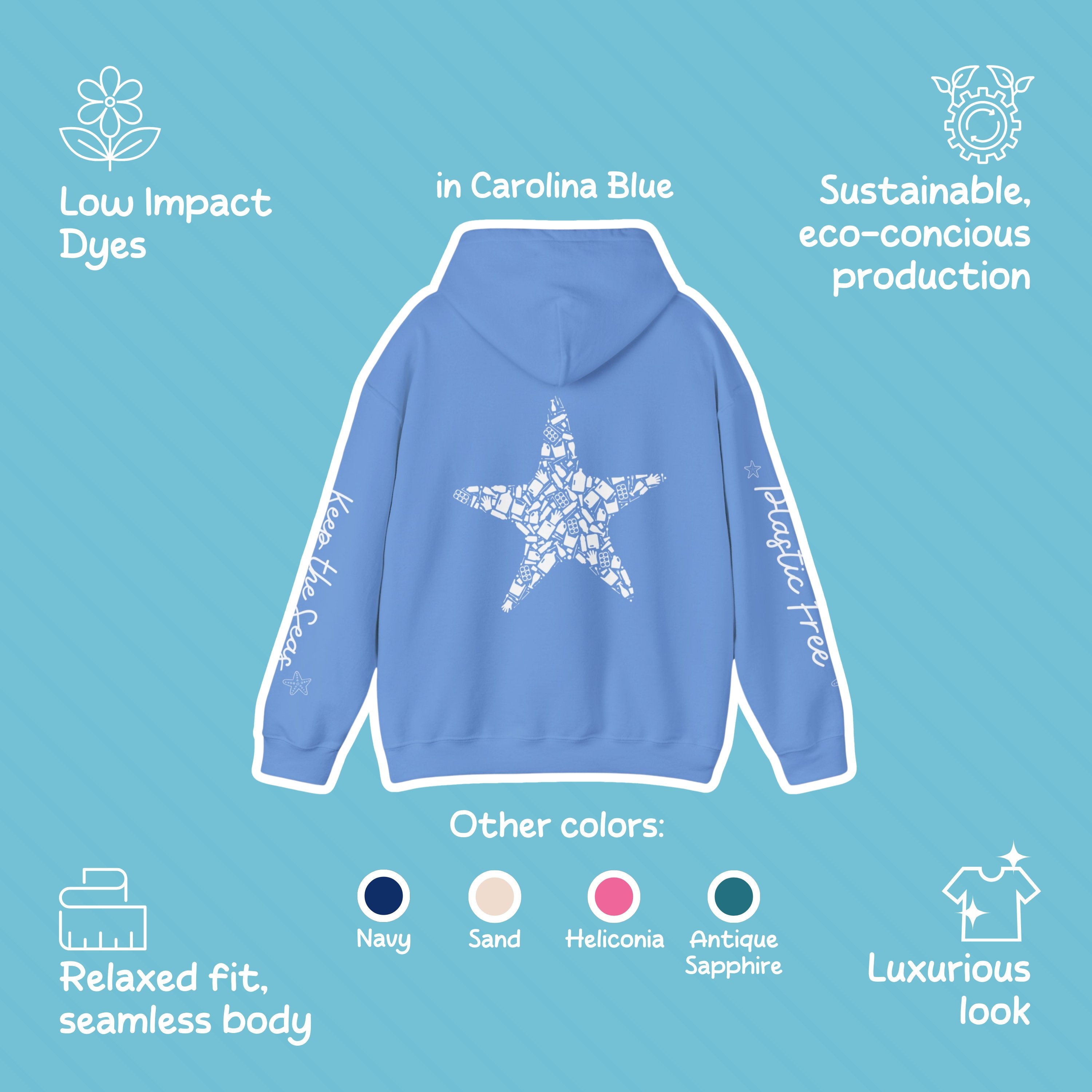 Starfish Design Hoodie: Eco-Friendly, Artistic Sweatshirt for Marine Life Enthusiasts, Perfect for Ocean Conservation Supporters - Chromatic Safari - Navy - S