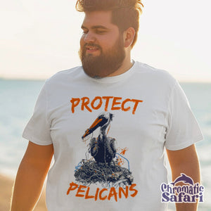 Street Art Protect Pelicans Awareness Shirt, Sealife Ocean Conservation Marine Biology Gift, For Birdwatcher and Conservationist - T - Shirt - Chromatic Safari - White - S