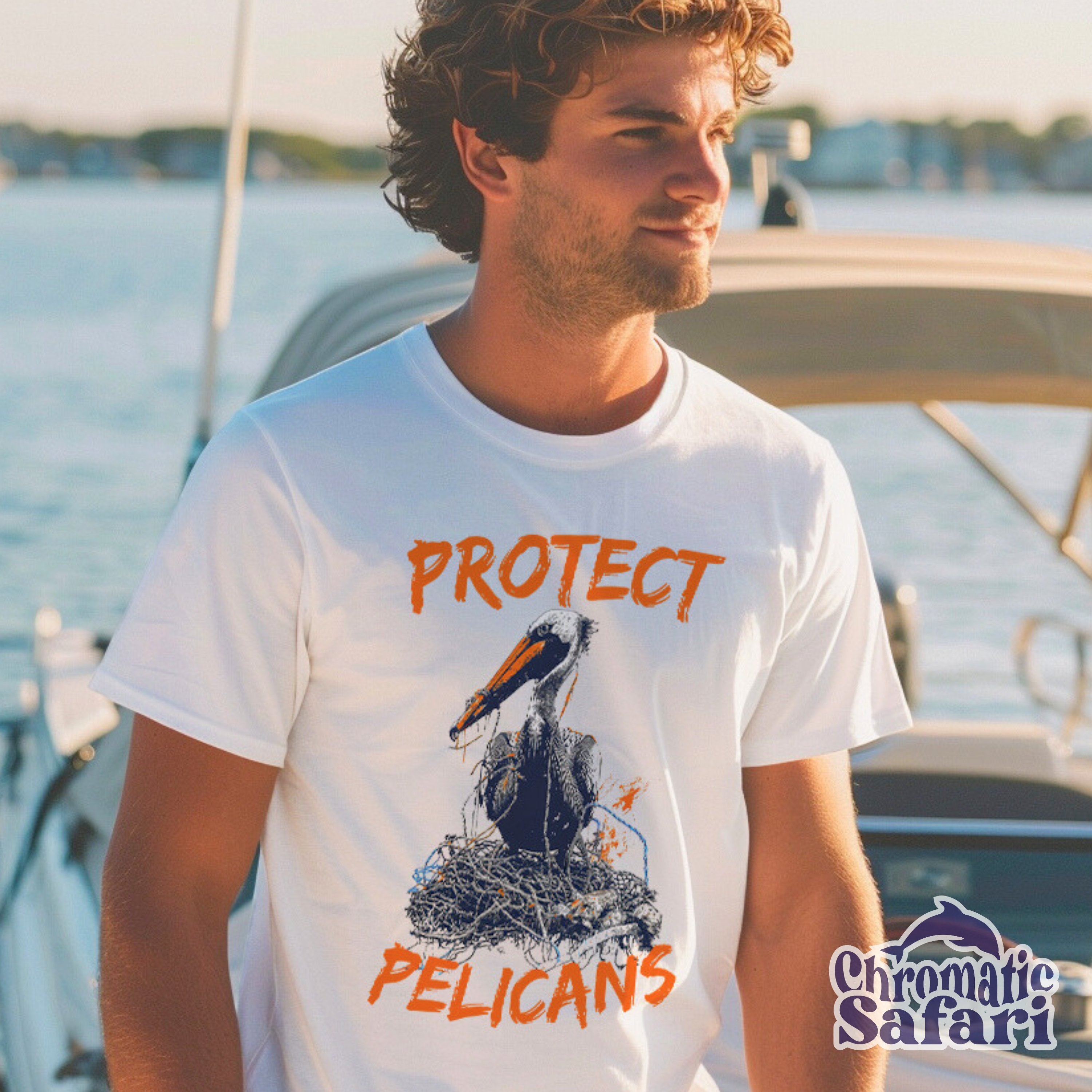 Street Art Protect Pelicans Awareness Shirt, Sealife Ocean Conservation Marine Biology Gift, For Birdwatcher and Conservationist - T - Shirt - Chromatic Safari - White - S