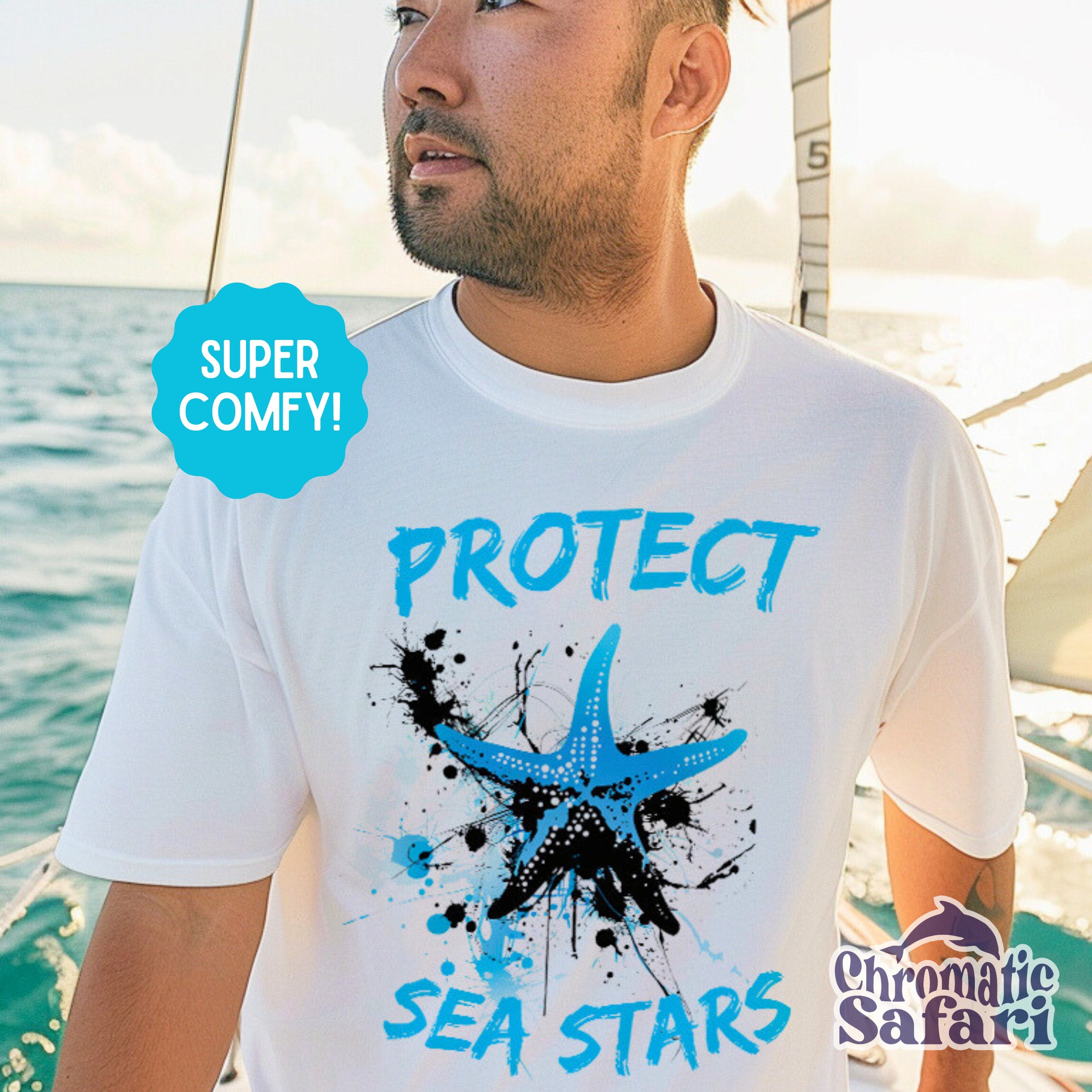 Street Art Protect Starfish Awareness Shirt, Sealife Ocean Conservation Marine Biology Gift, For Locals and Conservationist - T - Shirt - Chromatic Safari - White - S