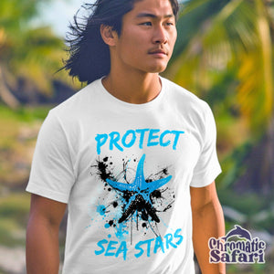 Street Art Protect Starfish Awareness Shirt, Sealife Ocean Conservation Marine Biology Gift, For Locals and Conservationist - T - Shirt - Chromatic Safari - White - S