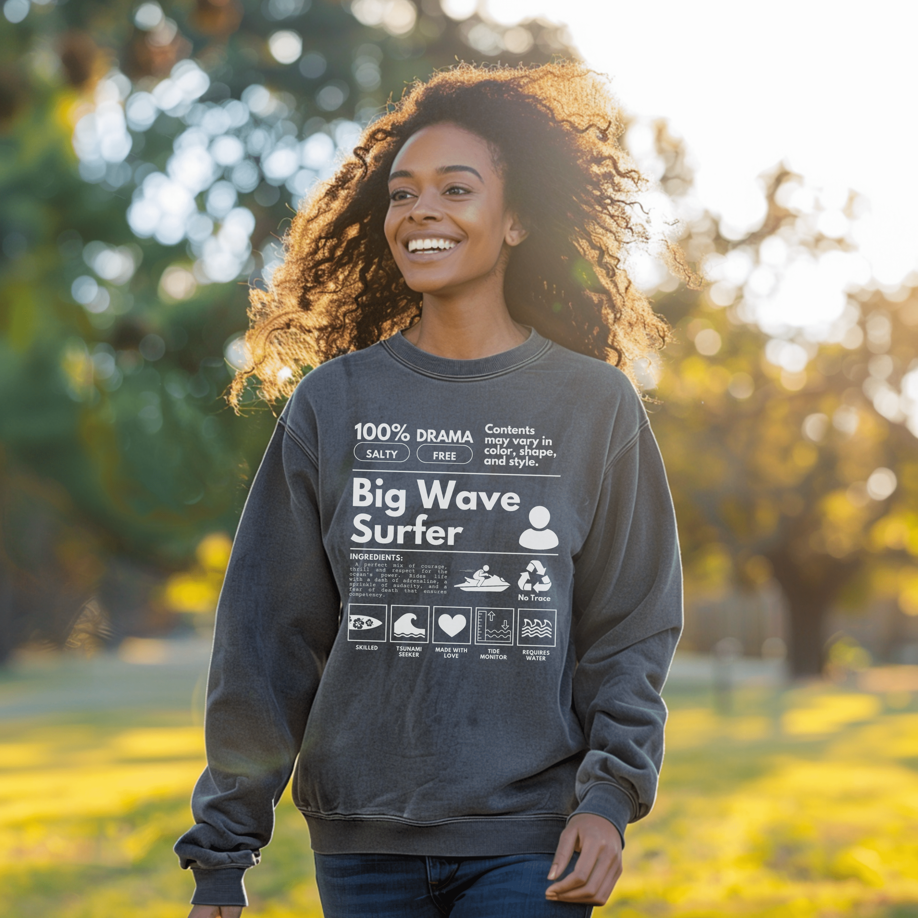 Surfer Sweatshirt, Big Wave Surfer Pullover Tee, Oversized Summer Shirt, Vacation Tee, Surfing Gift - Sweatshirt - Chromatic Safari - Charcoal - S