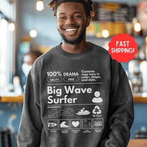 Surfer Sweatshirt, Big Wave Surfer Pullover Tee, Oversized Summer Shirt, Vacation Tee, Surfing Gift - Sweatshirt - Chromatic Safari - Charcoal - S