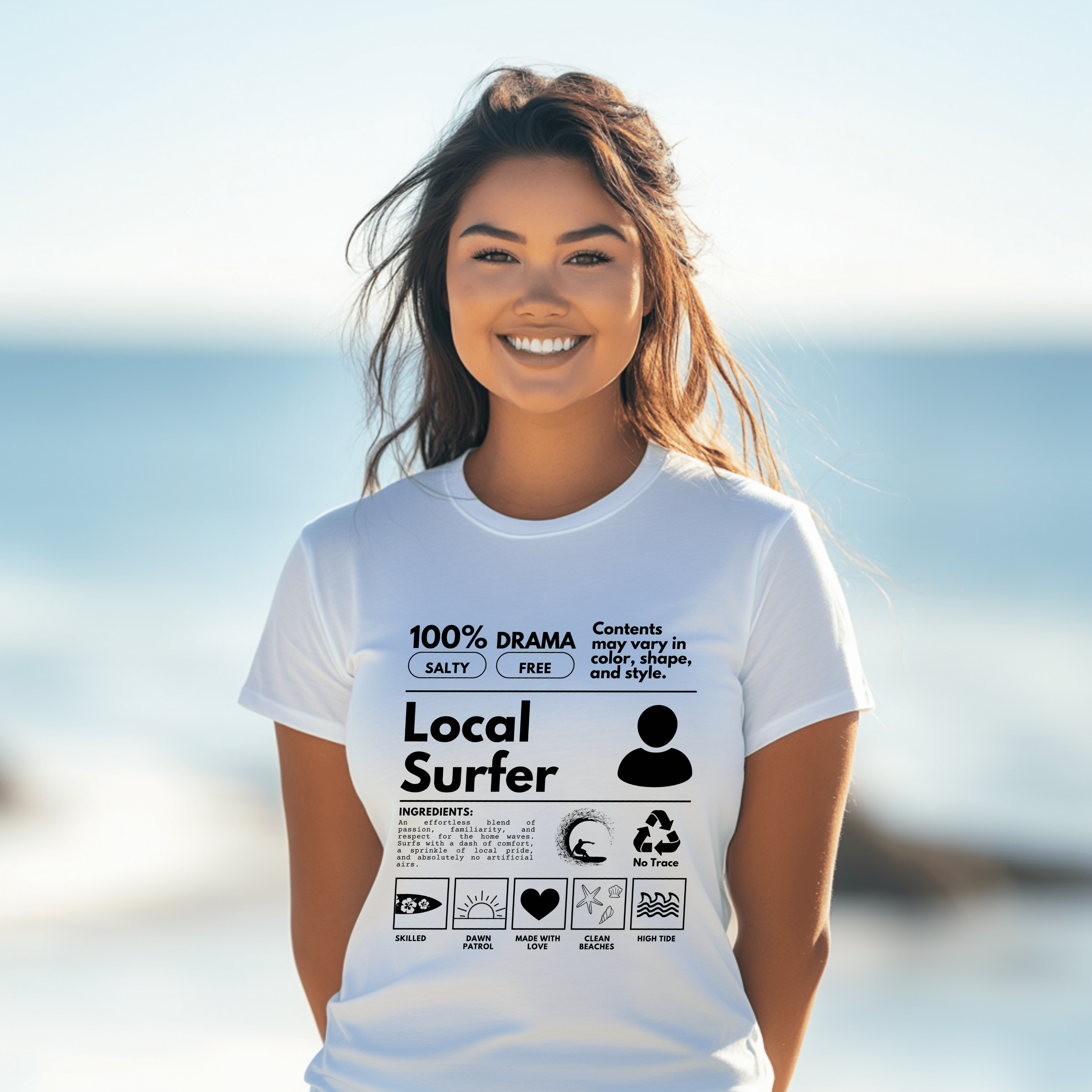 Surfing Shirt, Local Surfer Tee, Oversized Locals Summer Shirt, Trendy Ocean Lovers Tshirt, Gift Surfers - T-Shirt - Chromatic Safari - White - S