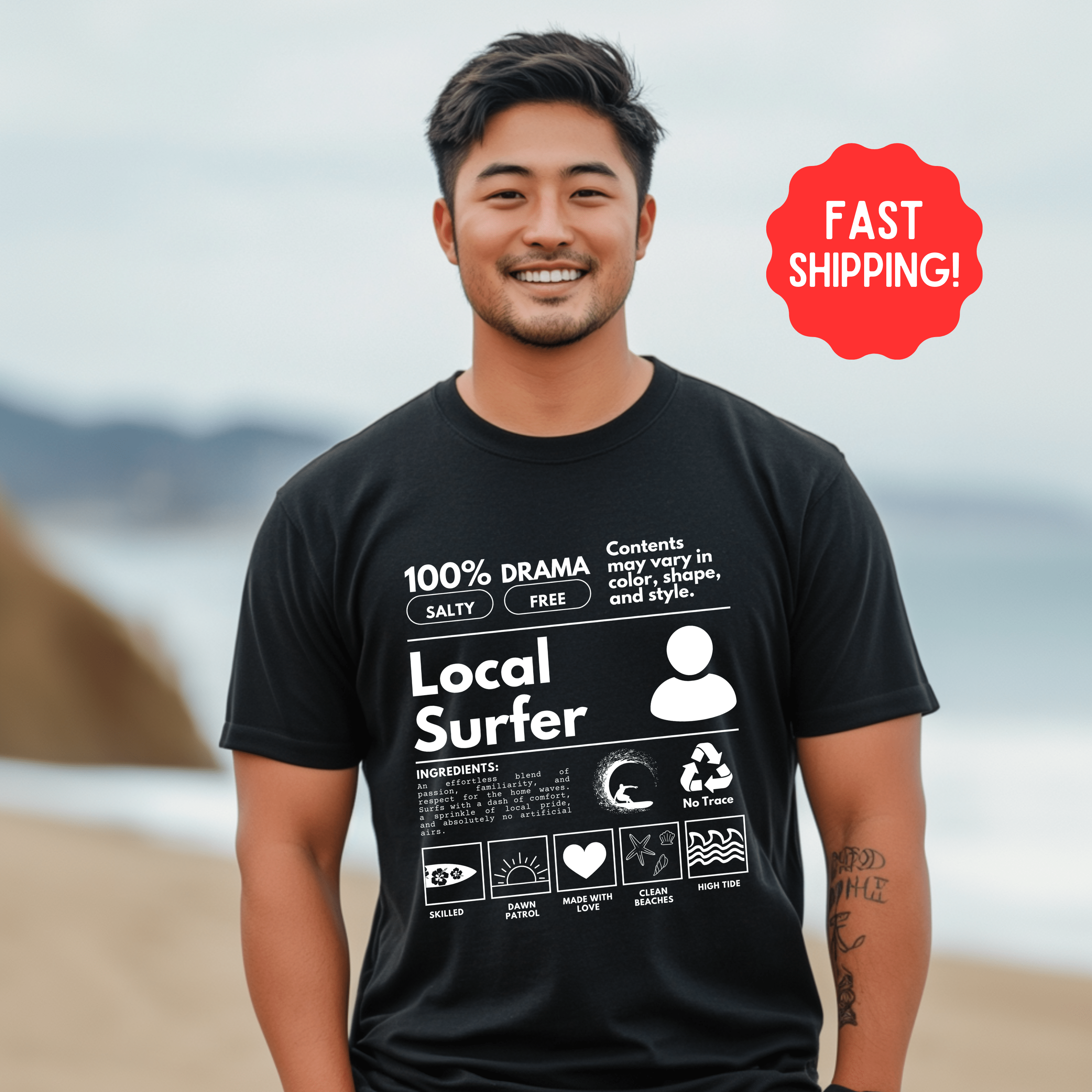 Surfing Shirt, Local Surfer Tee, Oversized Locals Summer Shirt, Trendy Ocean Lovers Tshirt, Gift Surfers - T-Shirt - Chromatic Safari - Black - S