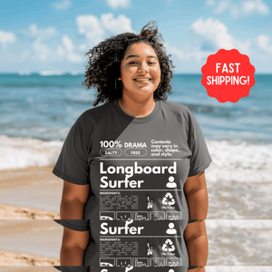 Surfing Shirt, Longboard Surfer Tee, Oversized Longboarder Summer Shirt, Trendy Ocean Lovers Tshirt, Surf Gift - T-Shirt - Chromatic Safari - Pepper - S