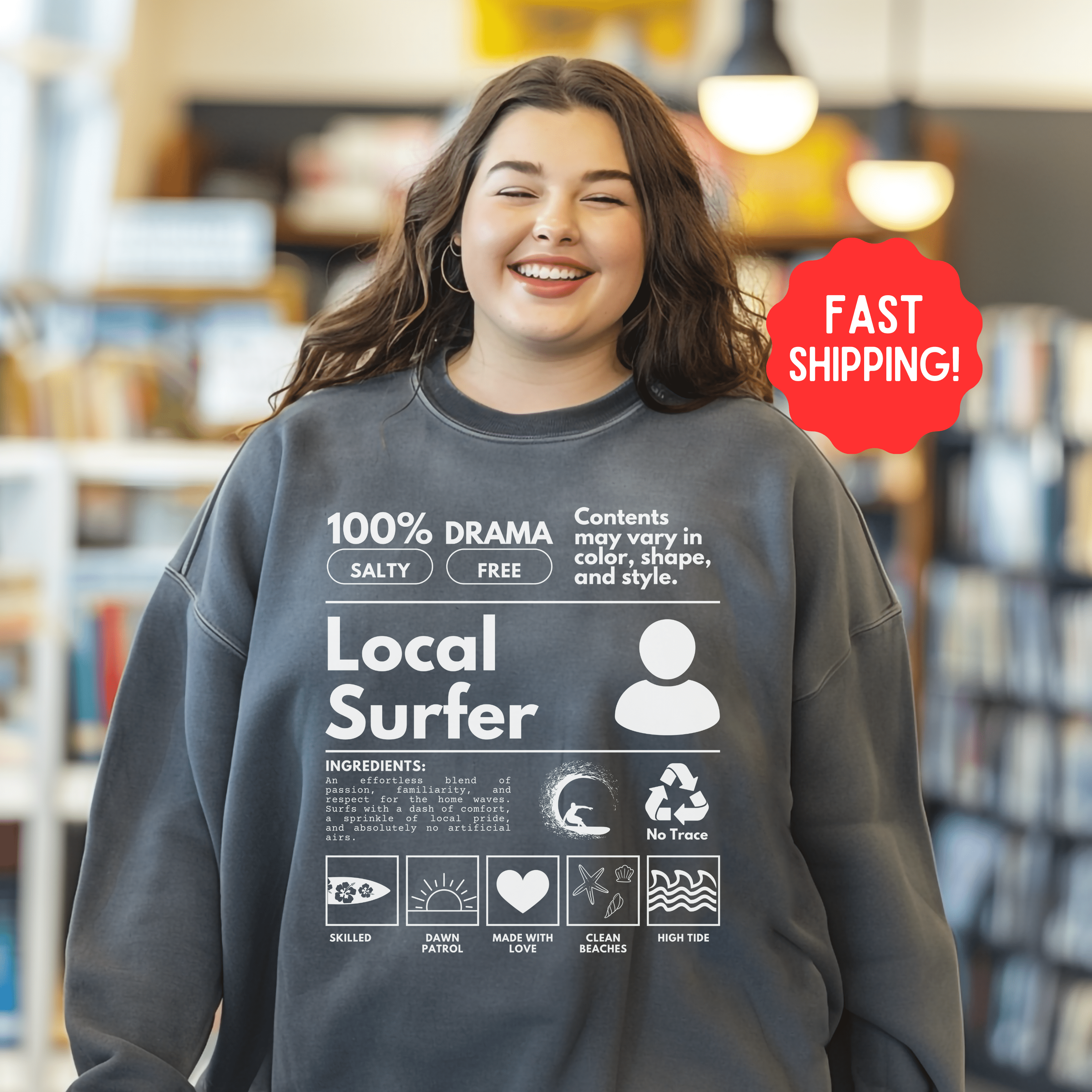 Surfing Sweathirt, Local Surfer Tee, Oversized Locals Summer Pullover Shirt, Trendy Ocean Lovers Tshirt, Gift Surfers - Sweatshirt - Chromatic Safari - Charcoal - S