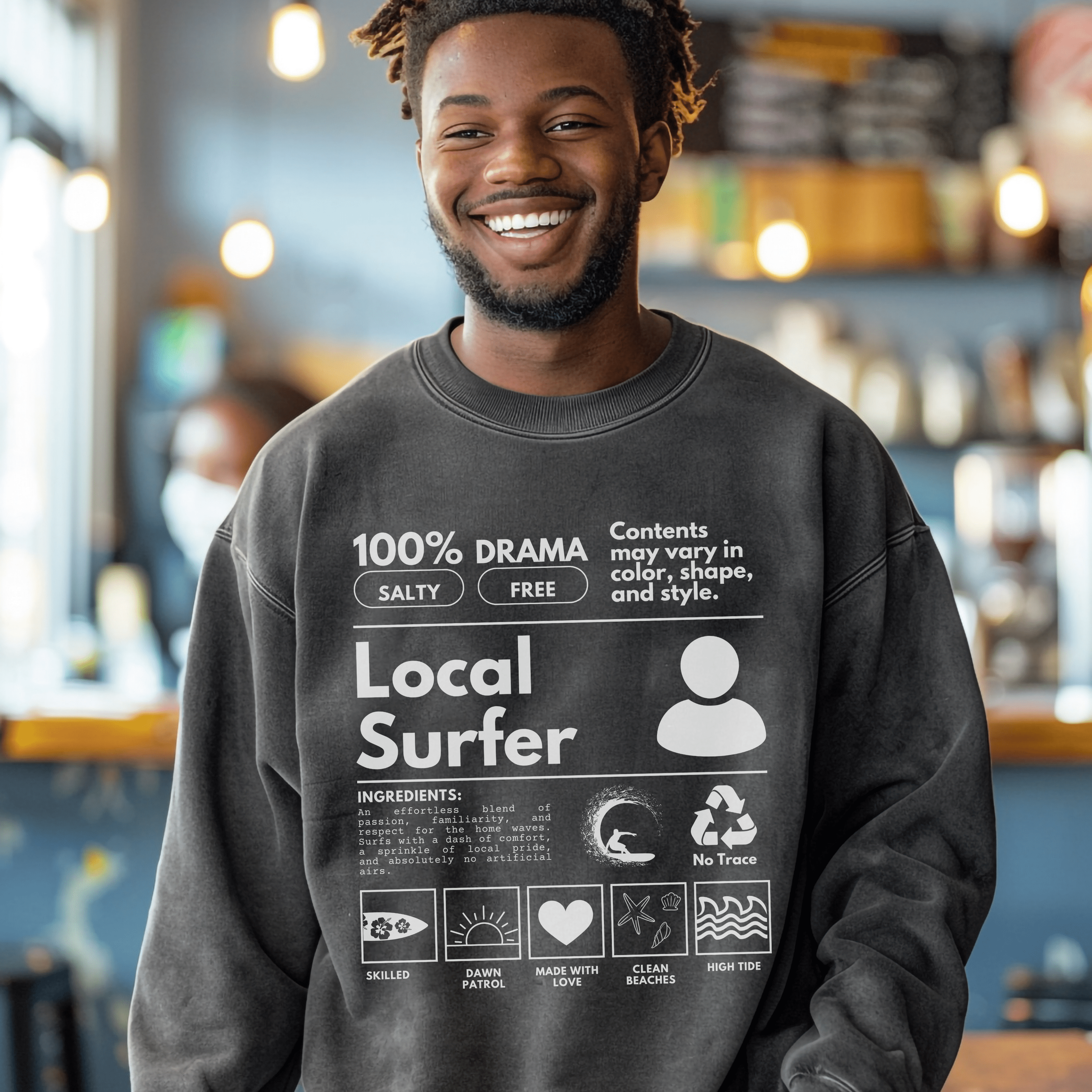 Surfing Sweathirt, Local Surfer Tee, Oversized Locals Summer Pullover Shirt, Trendy Ocean Lovers Tshirt, Gift Surfers - Sweatshirt - Chromatic Safari - Charcoal - S