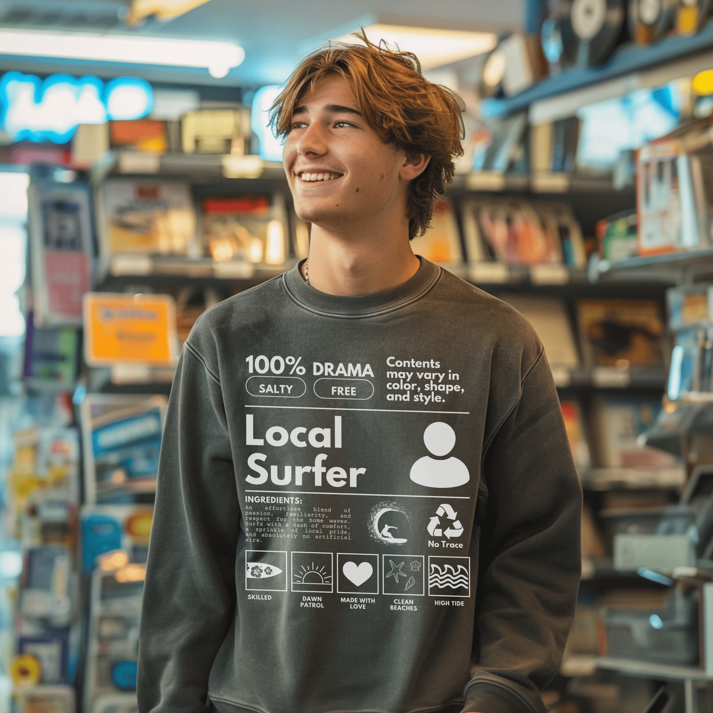 Surfing Sweathirt, Local Surfer Tee, Oversized Locals Summer Pullover Shirt, Trendy Ocean Lovers Tshirt, Gift Surfers - Sweatshirt - Chromatic Safari - Charcoal - S