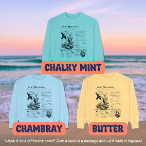 The Beluga Whale Anatomy Shirt Pullover, Marine Animals Vintage Sweatshirt, Gift for Surfers - Sweatshirt - Chromatic Safari - Chambray - S