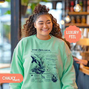 The Beluga Whale Anatomy Shirt Pullover, Marine Animals Vintage Sweatshirt, Gift for Surfers - Sweatshirt - Chromatic Safari - Chalky Mint - S
