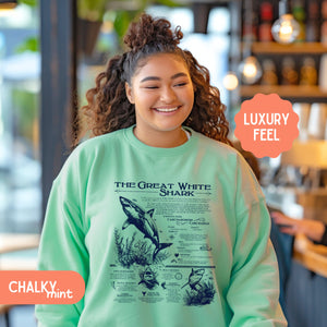 The Great White Shark Shirt Pullover, Marine Animals Vintage Anatomical Sweatshirt, Shark Gifts - Sweatshirt - Chromatic Safari - Chalky Mint - S