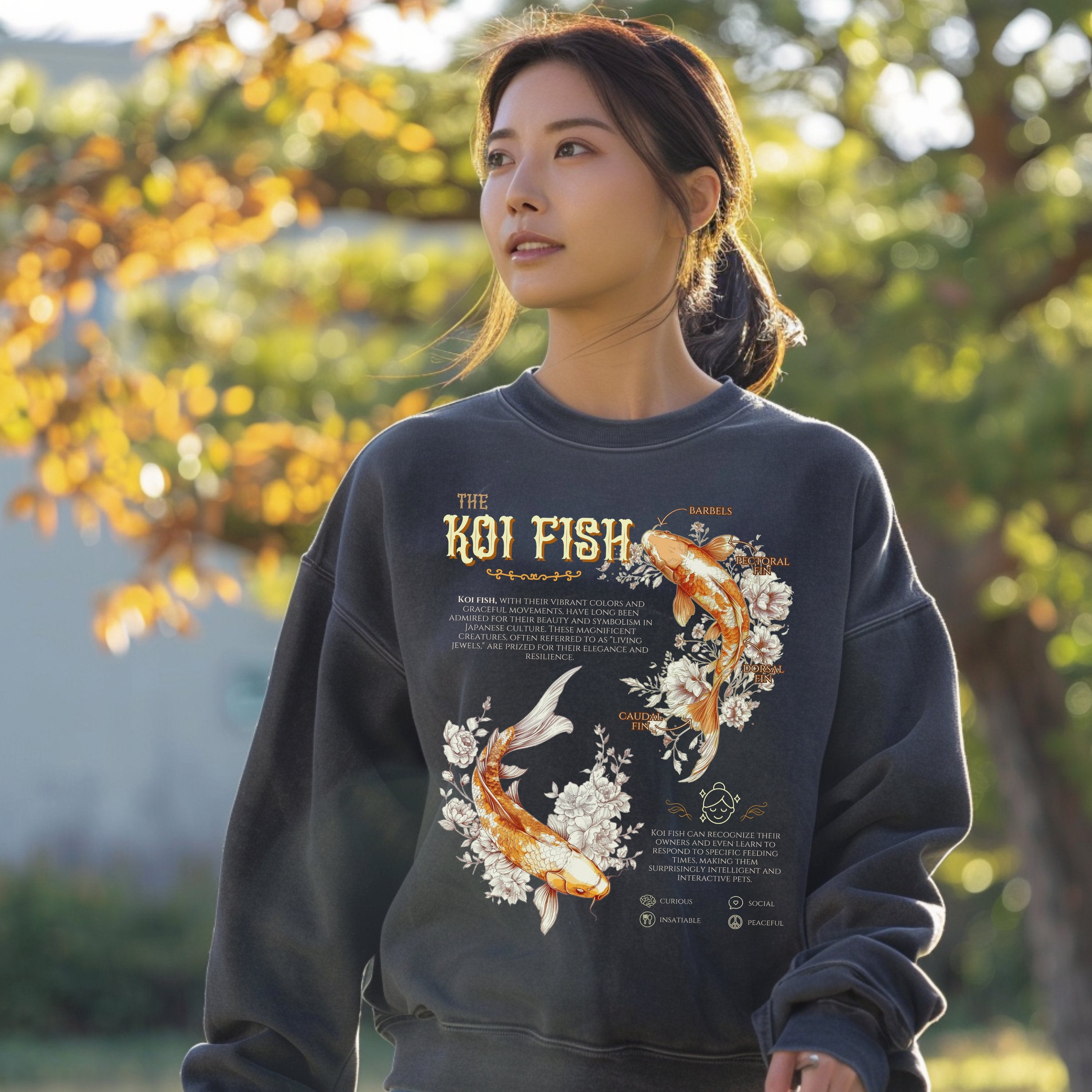The Koi Fish Anatomy Fish Tank Sweathirt, Funny Fish Vintage Aquarium Fishing Anatomy Pullover Tshirt, Fishing Gift For Mom or Dad - Sweatshirt - Chromatic Safari - Pepper - S