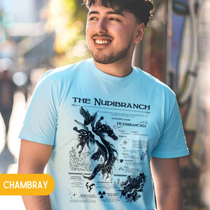 The Nudibranch Sea Slug Anatomy Shirt, Marine Animals Vintage Tshirt, Sea Creature Gifts - T-Shirt - Chromatic Safari - Chambray - S