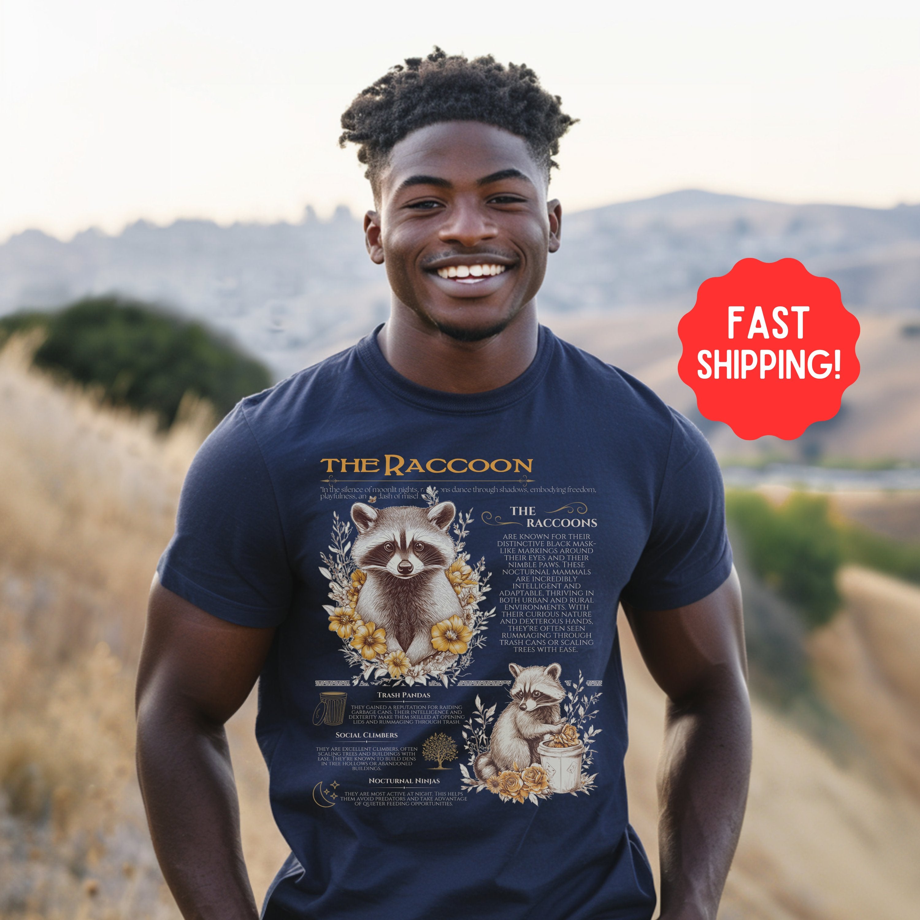 The Raccoon Anatomy Possum Trash Panda Shirt, Funny Animals Opossum Vintage Raccoon Tshirt, Gift For Animal Lover - T-Shirt - Chromatic Safari - True Navy - S