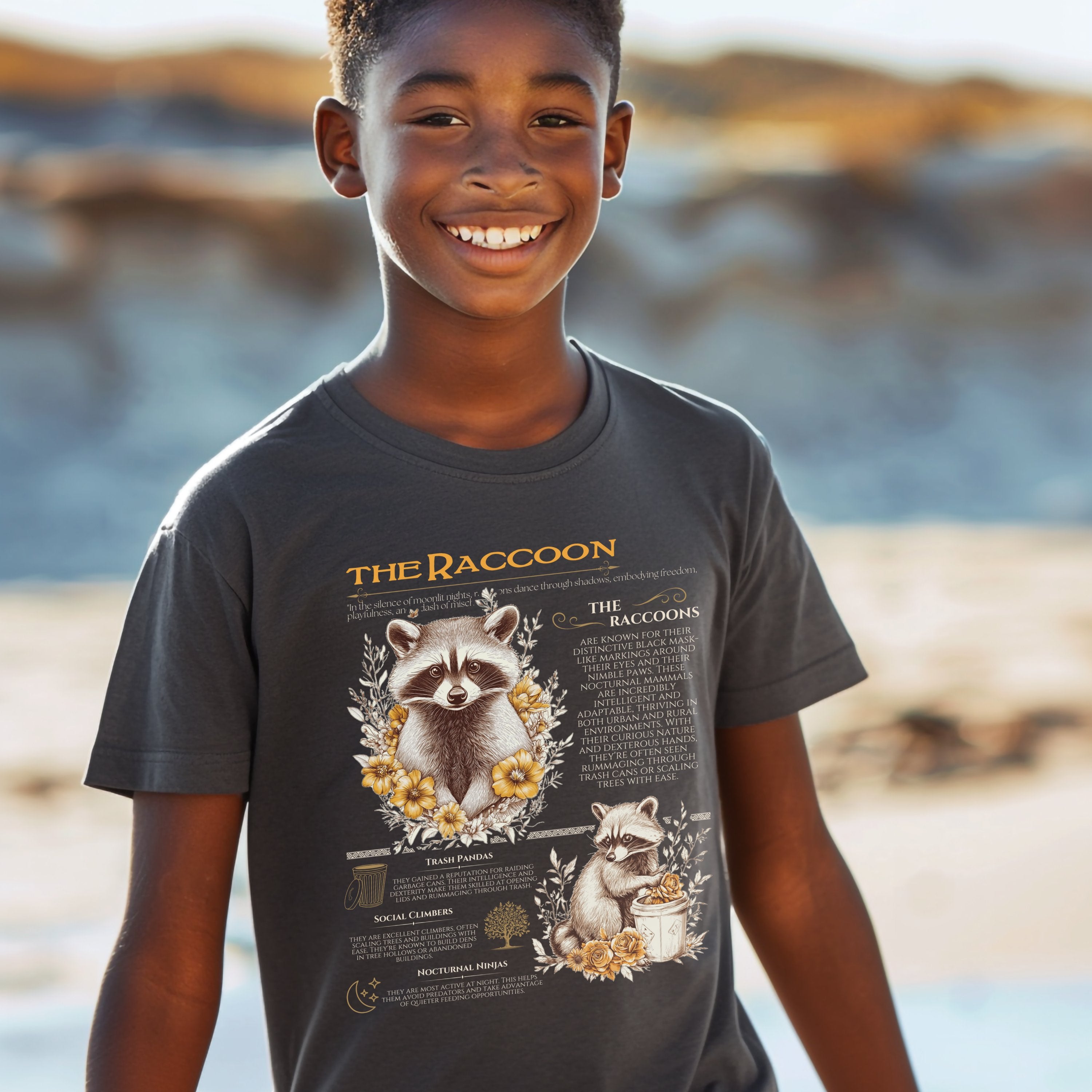 The Raccoon Anatomy Possum Trash Panda Shirt, Funny Animals Opossum Vintage Raccoon Tshirt, Gift For Animal Lover - T-Shirt - Chromatic Safari - Pepper - S