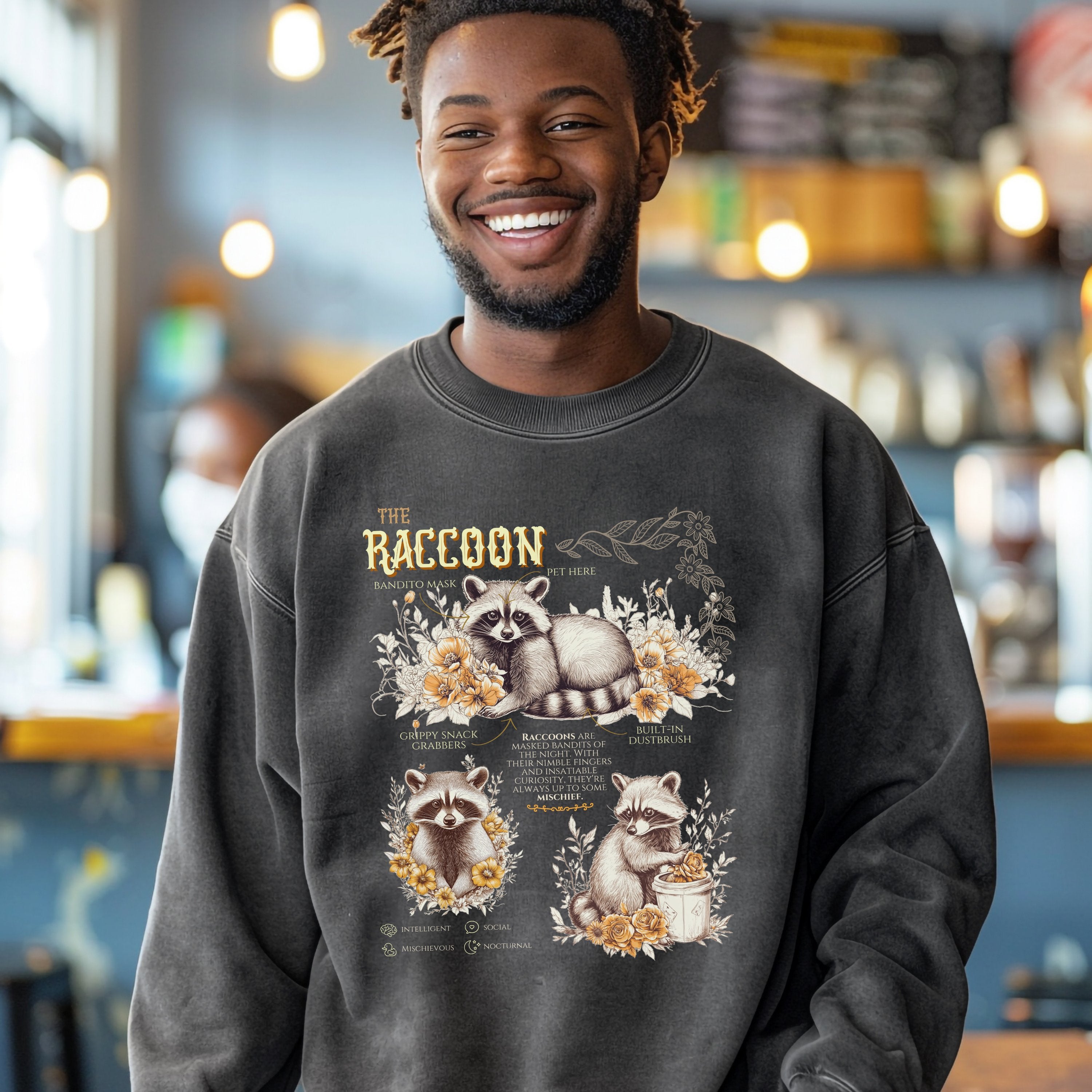 The Raccoon Trash Panda Opossum Sweatshirt Pullover, Funny Animals Opossum Vintage Raccoon Anatomy Tee, Gift For Her or Him - Sweatshirt - Chromatic Safari - Pepper - S