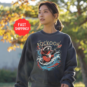 The Roccoon Rockstar Raccoon Bootleg Vintage Retro Graphic Sweatshirt, Fun Bootleg Band Shirt Pullover, Gift for Animla Lover, Gift For Him or Her - Sweatshirt - Chromatic Safari - Pepper - S