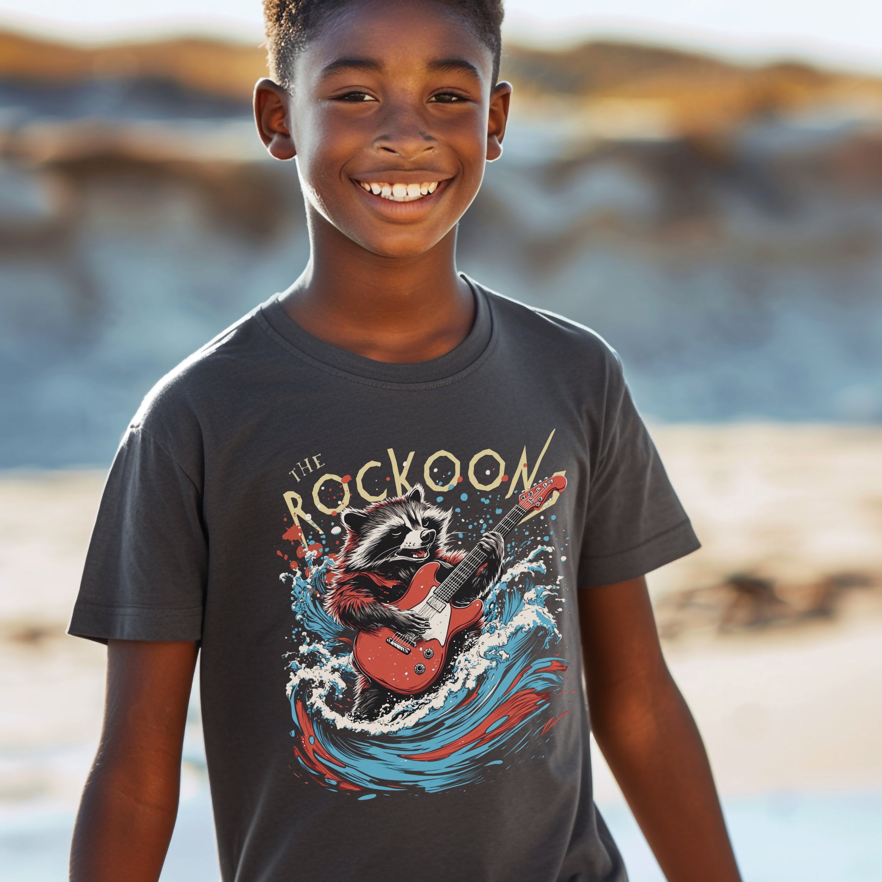 The Roccoon Rockstar Raccoon Bootleg Vintage Retro Graphic Tee, Fun Bootleg Band Shirt, Gift for Animla Lover, Gift For Him or Her - T-Shirt - Chromatic Safari - Pepper - S