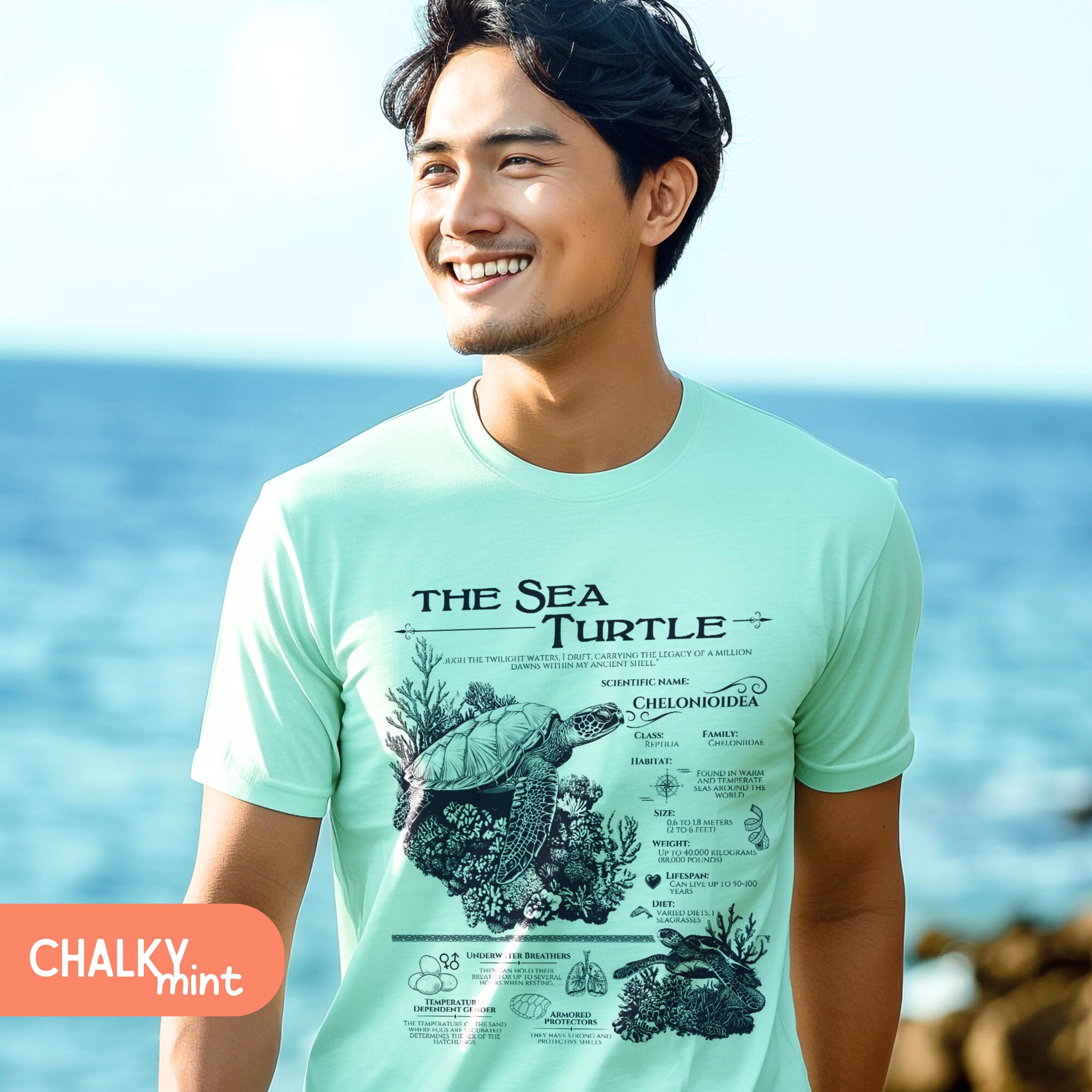 The Sea Turtle Comfort Colors Anatomy Shirt, Marine Animals Vintage Tshirt, Sea Turtle Gifts - T-Shirt - Chromatic Safari - Chalky Mint - S