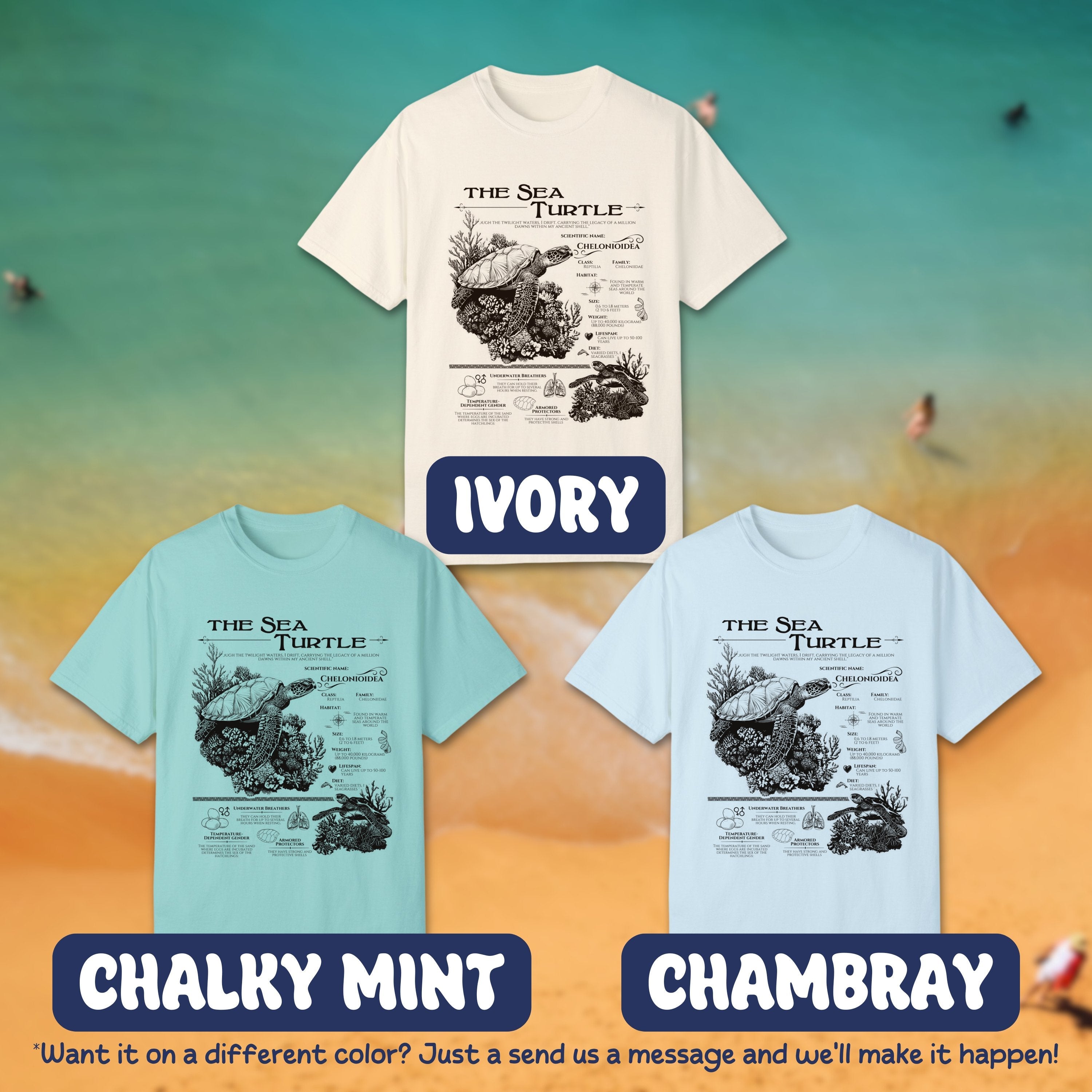 The Sea Turtle Comfort Colors Anatomy Shirt, Marine Animals Vintage Tshirt, Sea Turtle Gifts - T-Shirt - Chromatic Safari - Chambray - S