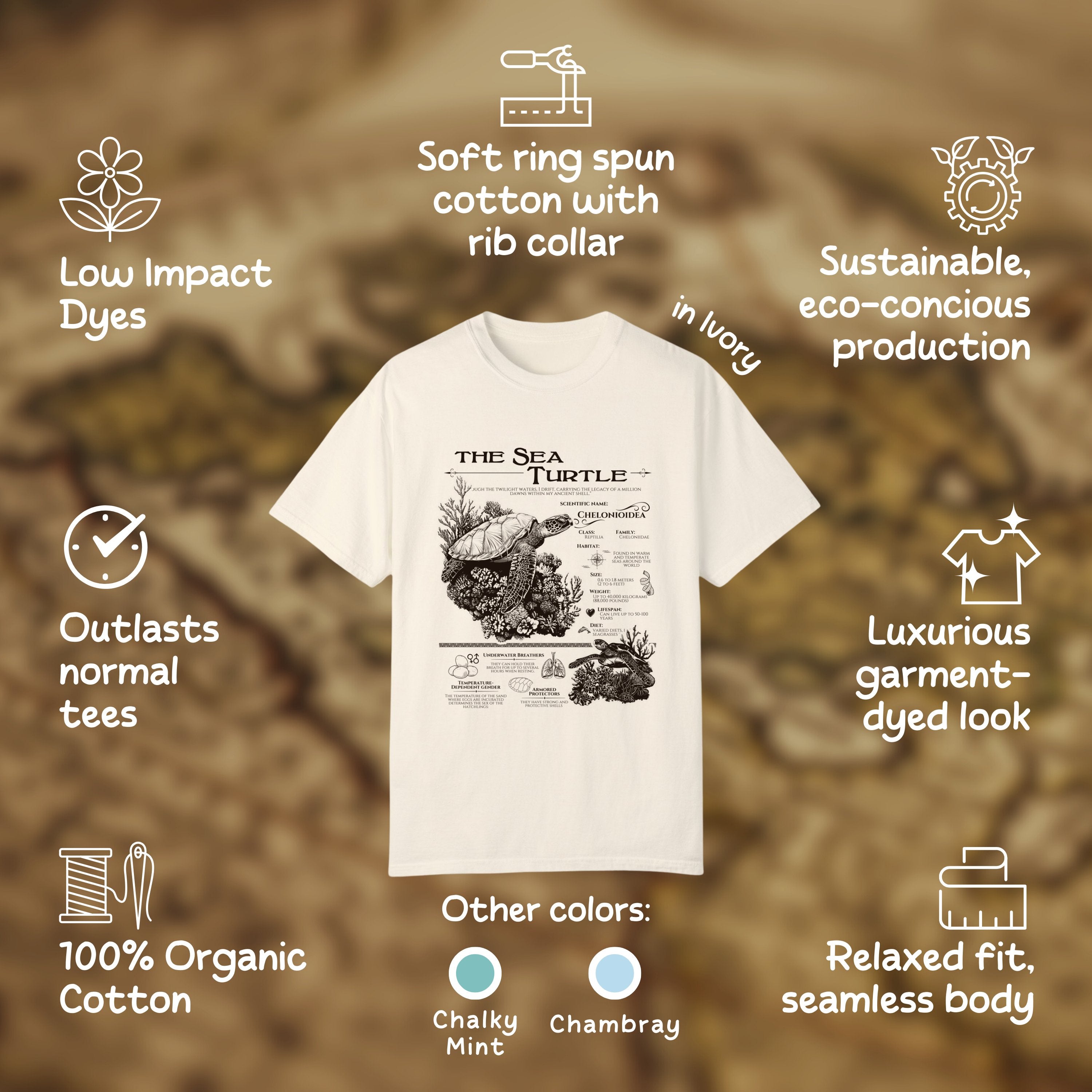 The Sea Turtle Comfort Colors Anatomy Shirt, Marine Animals Vintage Tshirt, Sea Turtle Gifts - T-Shirt - Chromatic Safari - Ivory - S