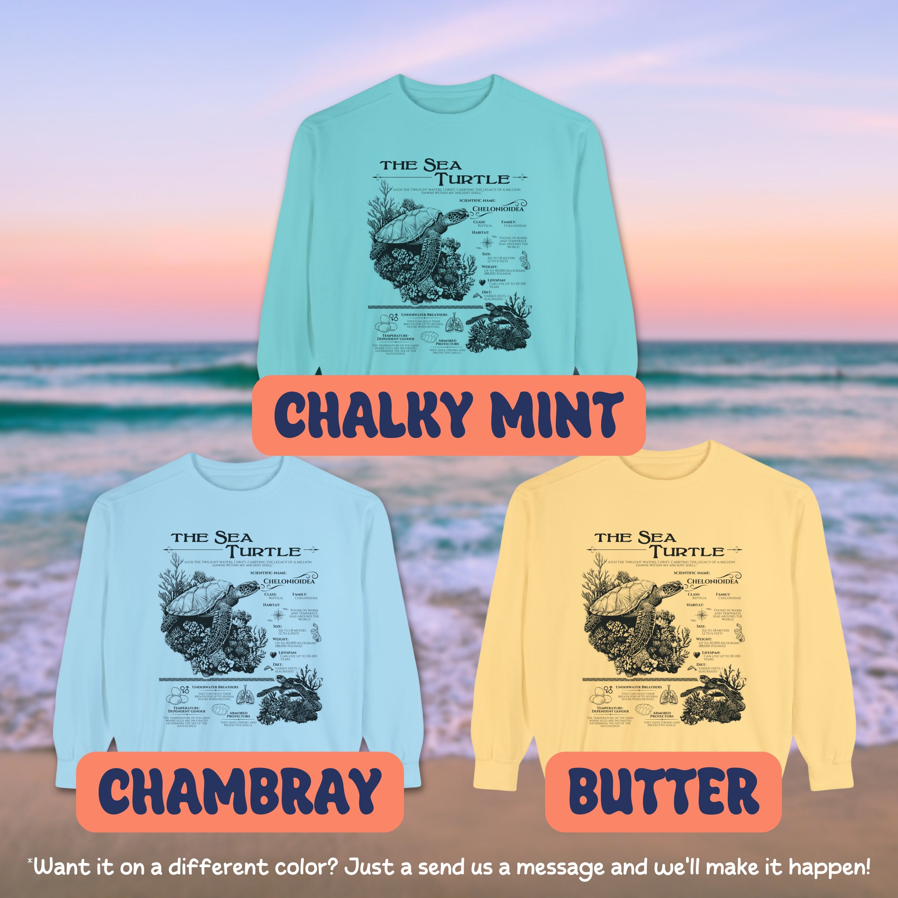 The Sea Turtle Comfort Colors Anatomy Shirt Pullover, Marine Animals Vintage Sweatshirt, Sea Turtle Gifts - Sweatshirt - Chromatic Safari - Chambray - S