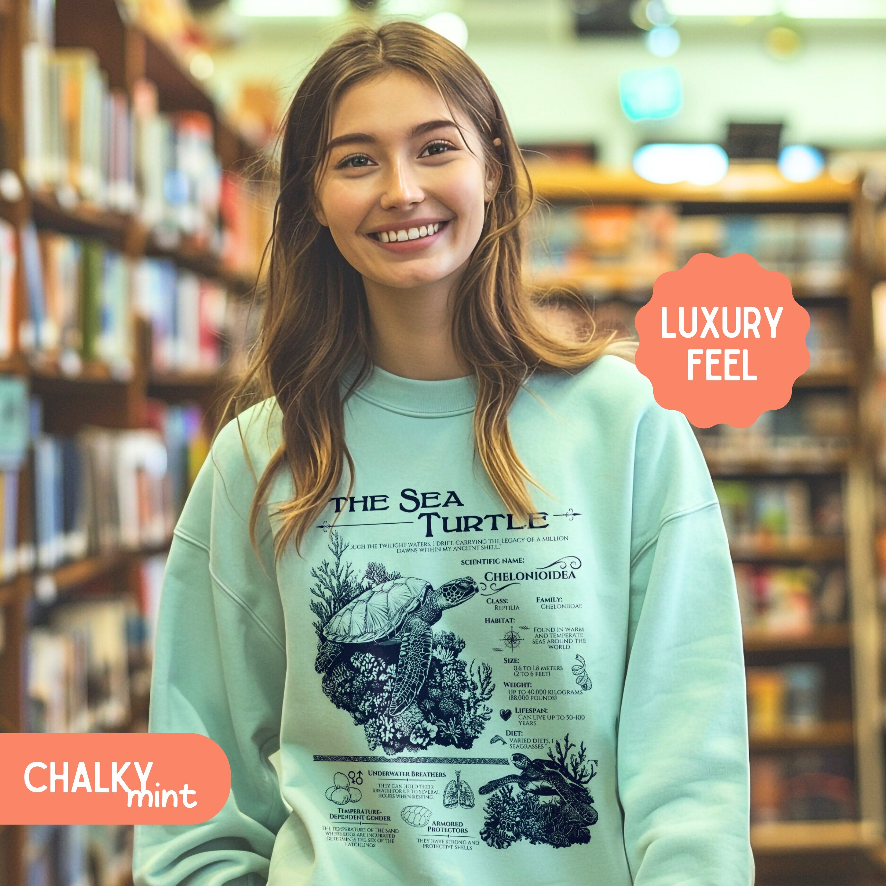 The Sea Turtle Comfort Colors Anatomy Shirt Pullover, Marine Animals Vintage Sweatshirt, Sea Turtle Gifts - Sweatshirt - Chromatic Safari - Chalky Mint - S