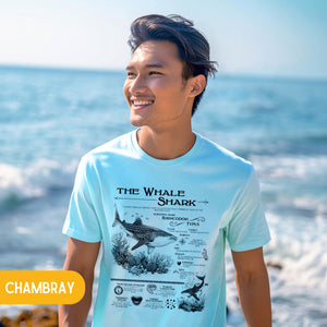 The Whale Shark Anatomy Shirt , Marine Animals Vintage Tshirt, Whale Gifts - T-Shirt - Chromatic Safari - Chambray - S