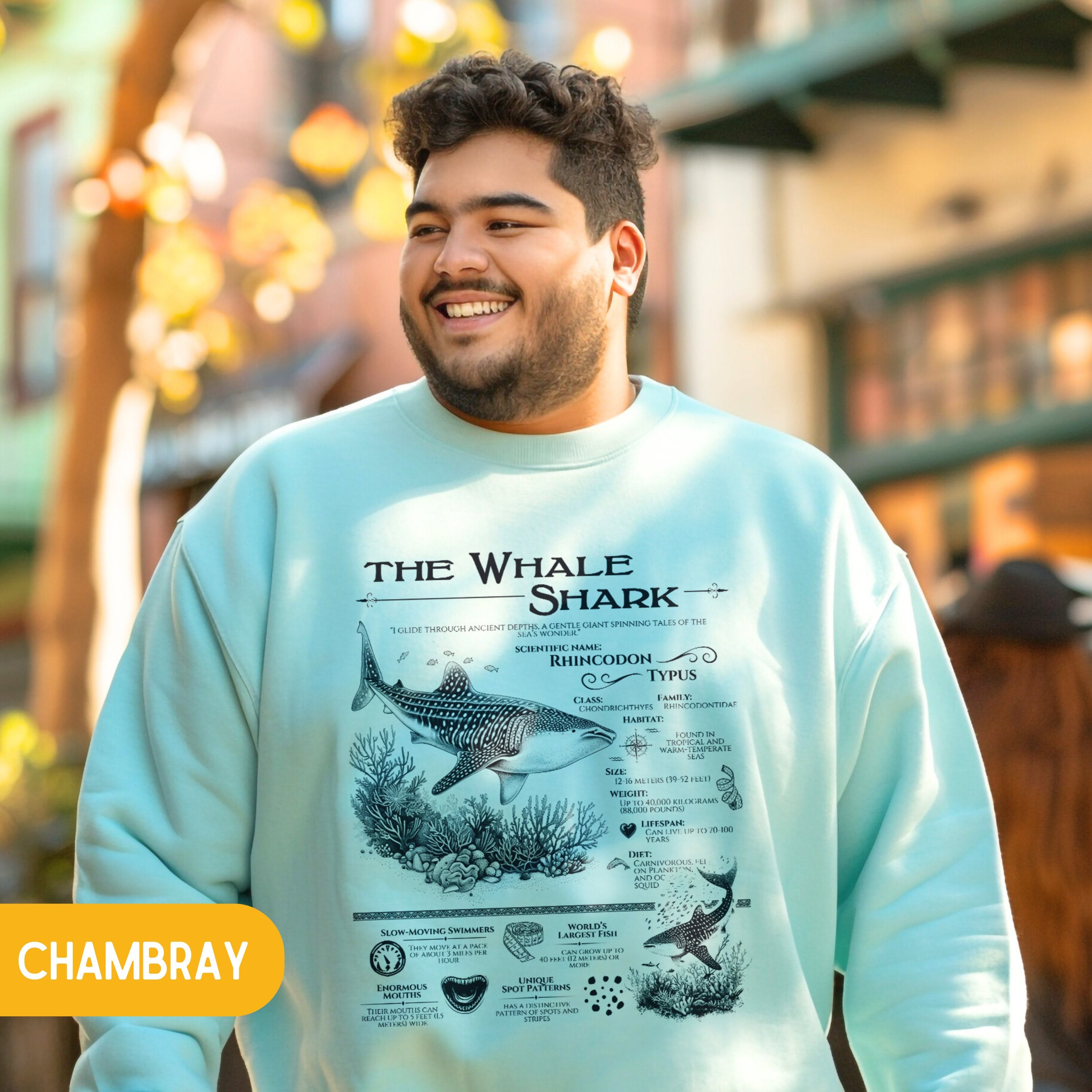 The Whale Shark Anatomy Shirt Pullover, Marine Animals Vintage Sweatshirt, Whale Gifts - Sweatshirt - Chromatic Safari - Chambray - S