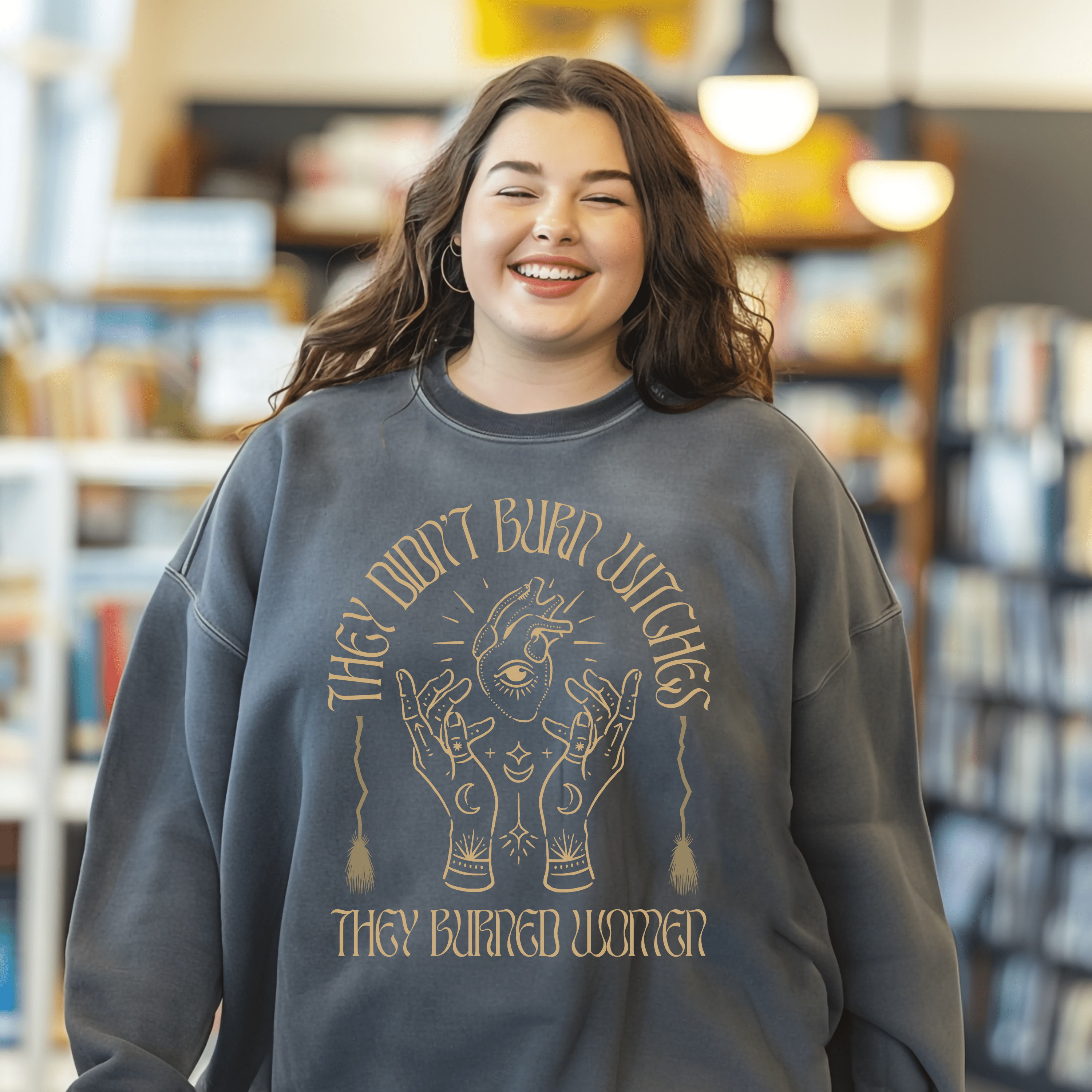 They Didn’t Burn Witches Sweatshirt, They Burned Women, Womens Rights Awareness Sweatshirt, Feminist Witch Shirt, Gift For Her or Activist - Sweatshirt - Chromatic Safari - Charcoal - S