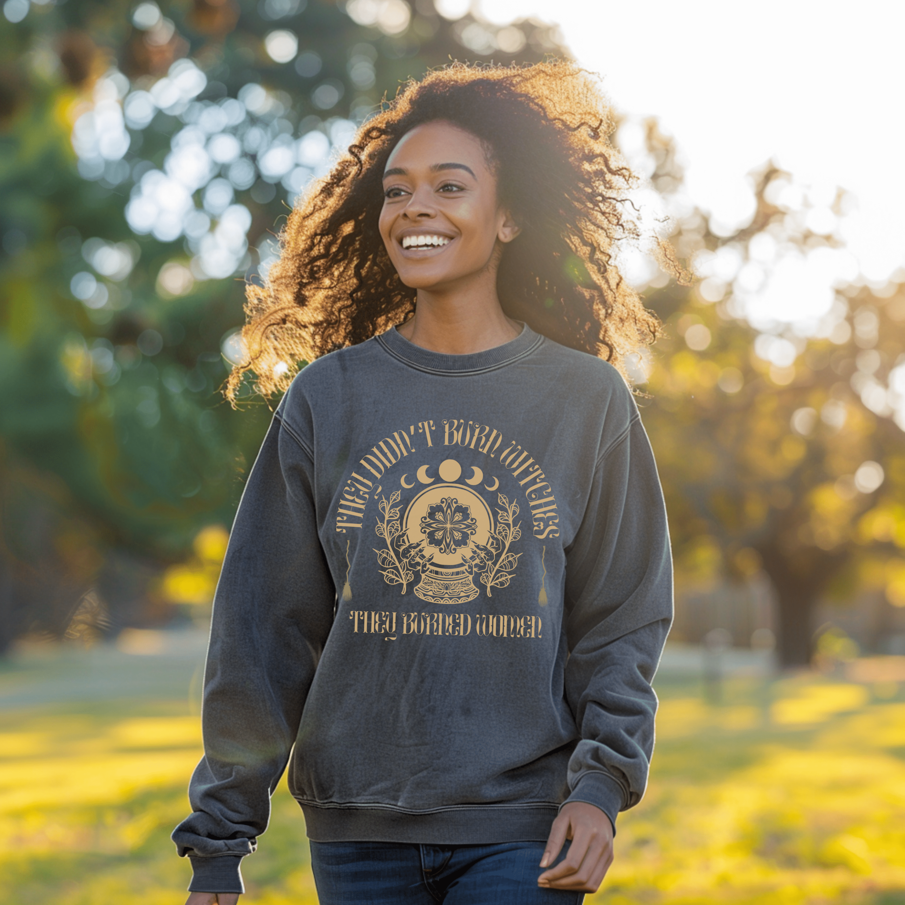 They Didn’t Burn Witches Sweatshirt, They Burned Women, Womens Rights Tee, Feminist Witch Shirt, Gift For Her or Activist Sweatshirt - Sweatshirt - Chromatic Safari - Charcoal - S