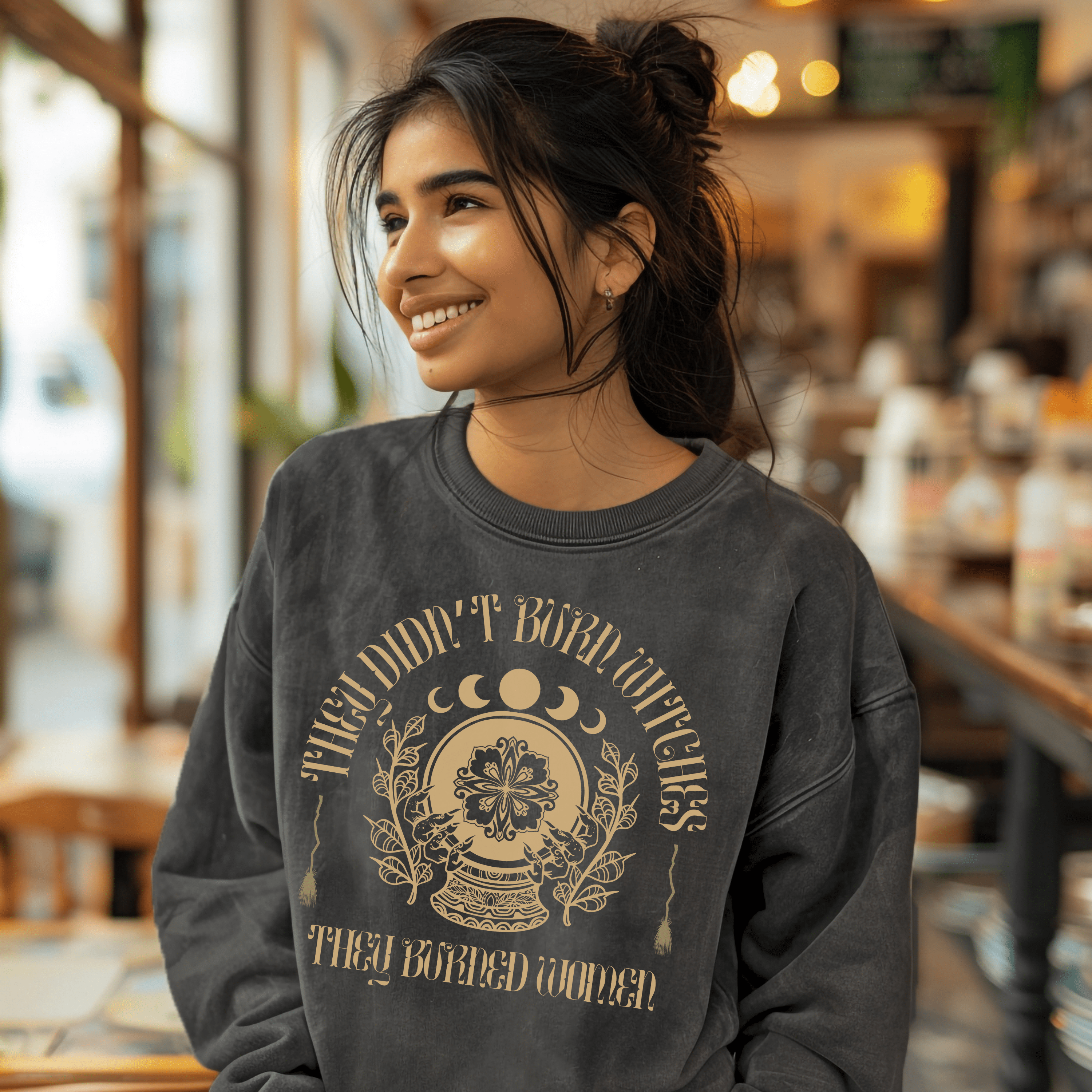 They Didn’t Burn Witches Sweatshirt, They Burned Women, Womens Rights Tee, Feminist Witch Shirt, Gift For Her or Activist Sweatshirt - Sweatshirt - Chromatic Safari - Charcoal - S