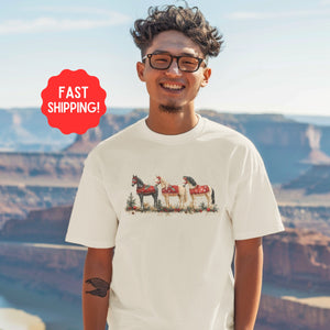 Three Horse Farm Animal Western Shirt, Comfort Colors Farming Christmas Tshirt Horse Lover Tee, Gift For Farmers - T-Shirt - Chromatic Safari - Ivory - S