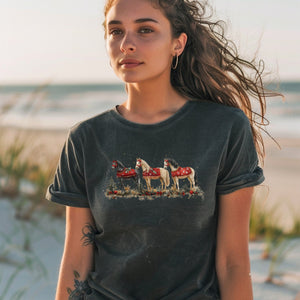 Three Horse Farm Animal Western Shirt, Comfort Colors Farming Christmas Tshirt Horse Lover Tee, Gift For Farmers - T-Shirt - Chromatic Safari - Pepper - S