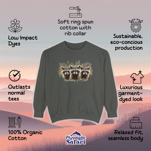 Three Raccon Cowboy Cowgirl Farm Sweatshirt, Comfort Colors Farming Pullover Tee, Gift For Raccoon Lovers - Sweatshirt - Chromatic Safari - Pepper - S