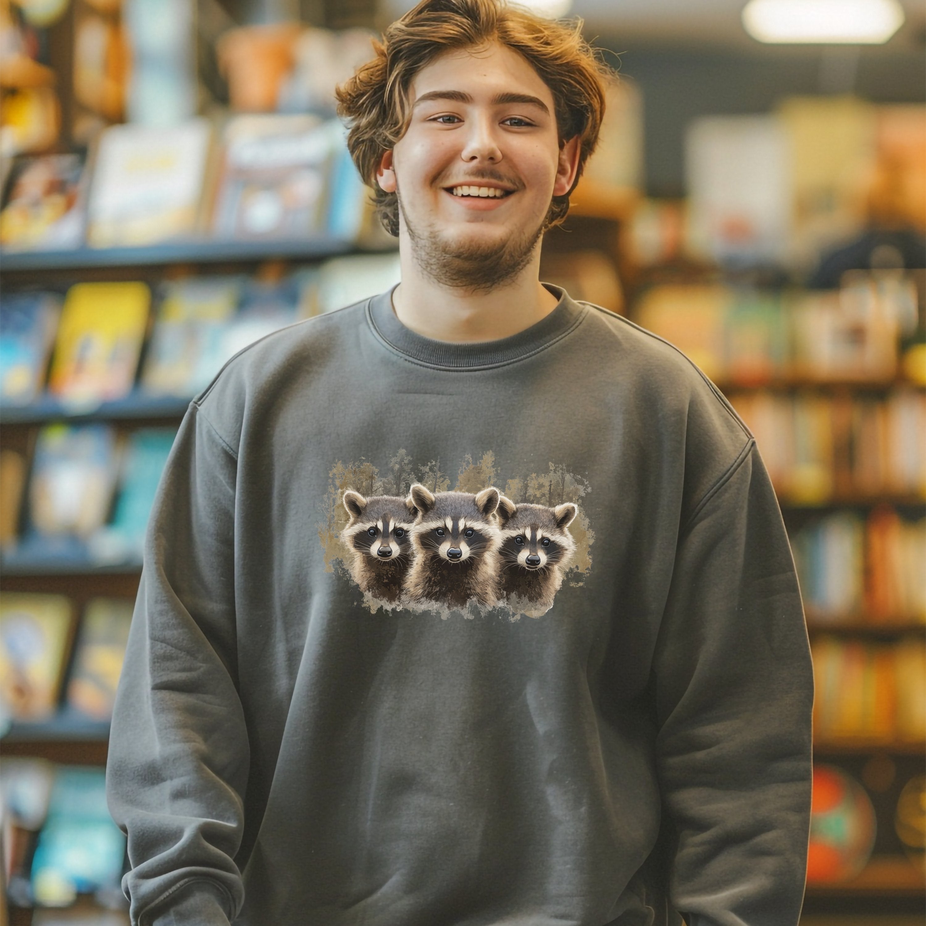 Three Raccon Cowboy Cowgirl Farm Sweatshirt, Comfort Colors Farming Pullover Tee, Gift For Raccoon Lovers - Sweatshirt - Chromatic Safari - Pepper - S