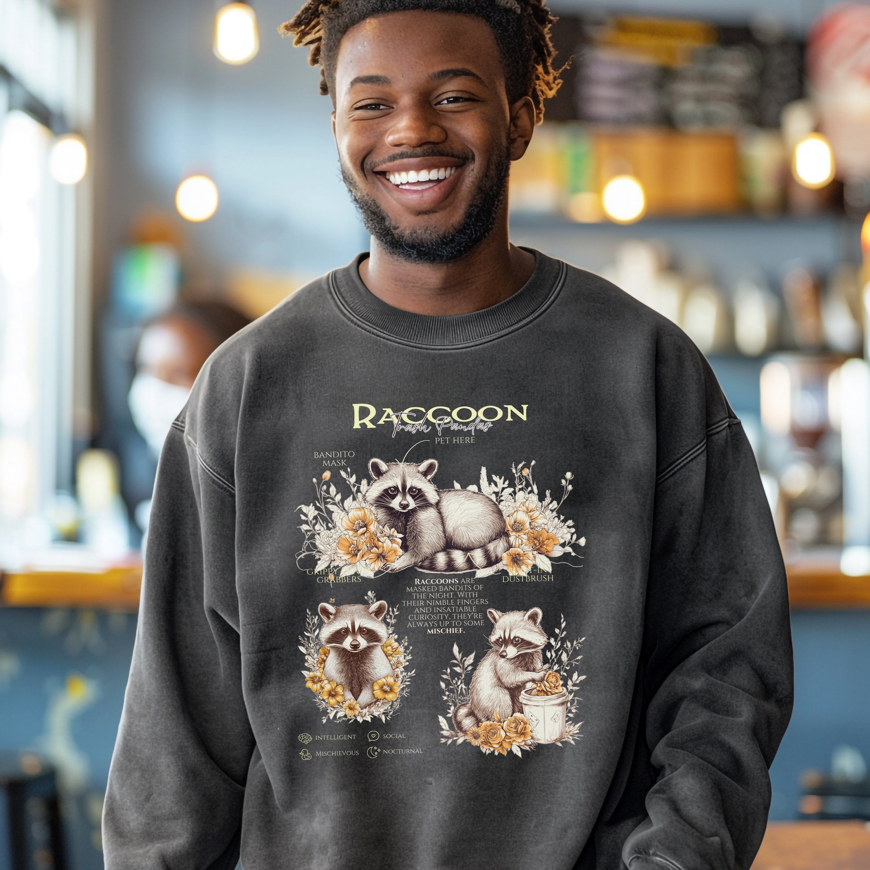 Trash Panda Anatomy The Raccoon Opossum Shirt, Funny Animals Opossum Vintage Raccoon Tshirt, Gift For Her or Him, Possum Raccoon Lover - T-Shirt - Chromatic Safari - Pepper - S