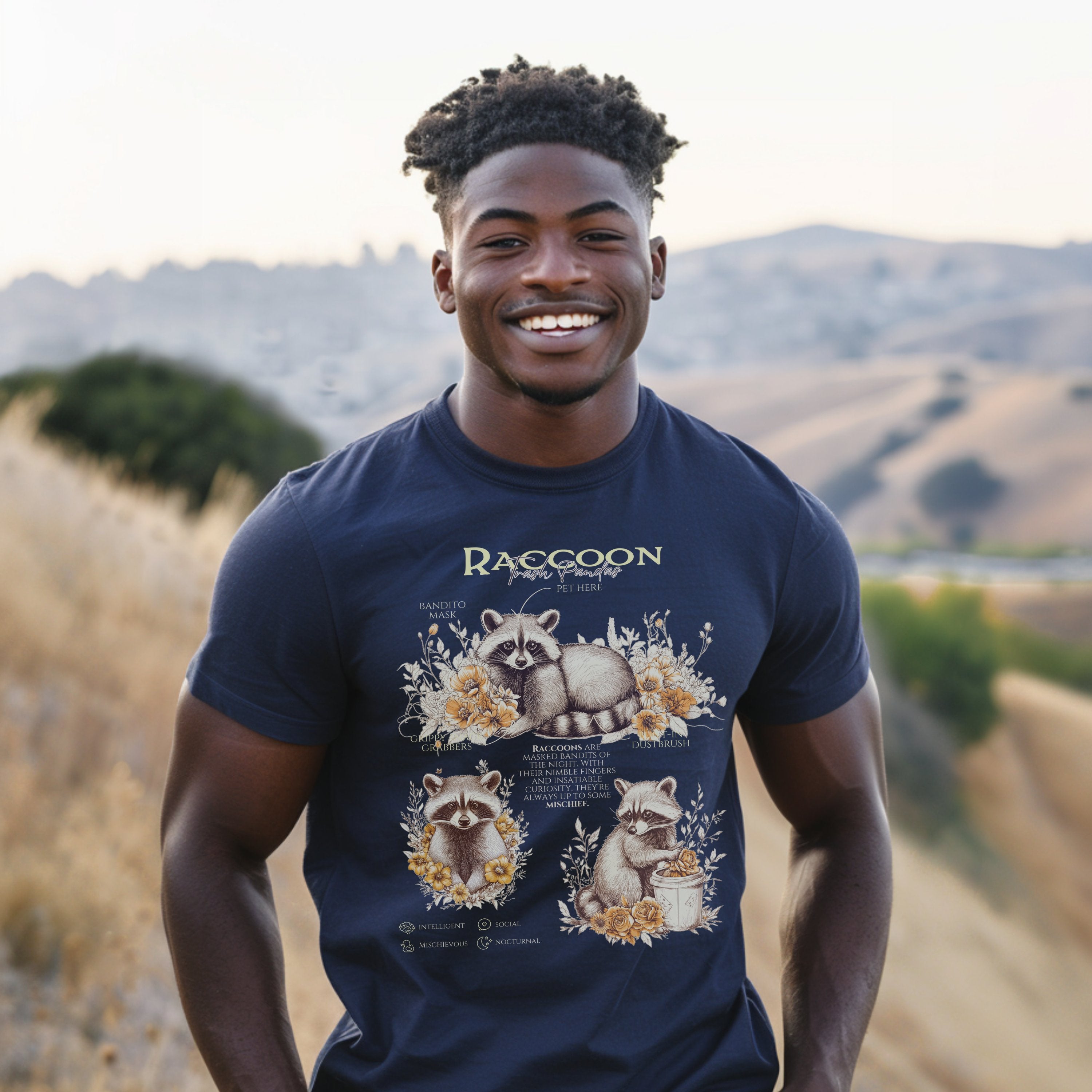 Trash Panda Anatomy The Raccoon Opossum Shirt, Funny Animals Opossum Vintage Raccoon Tshirt, Gift For Her or Him, Possum Raccoon Lover - T-Shirt - Chromatic Safari - True Navy - S