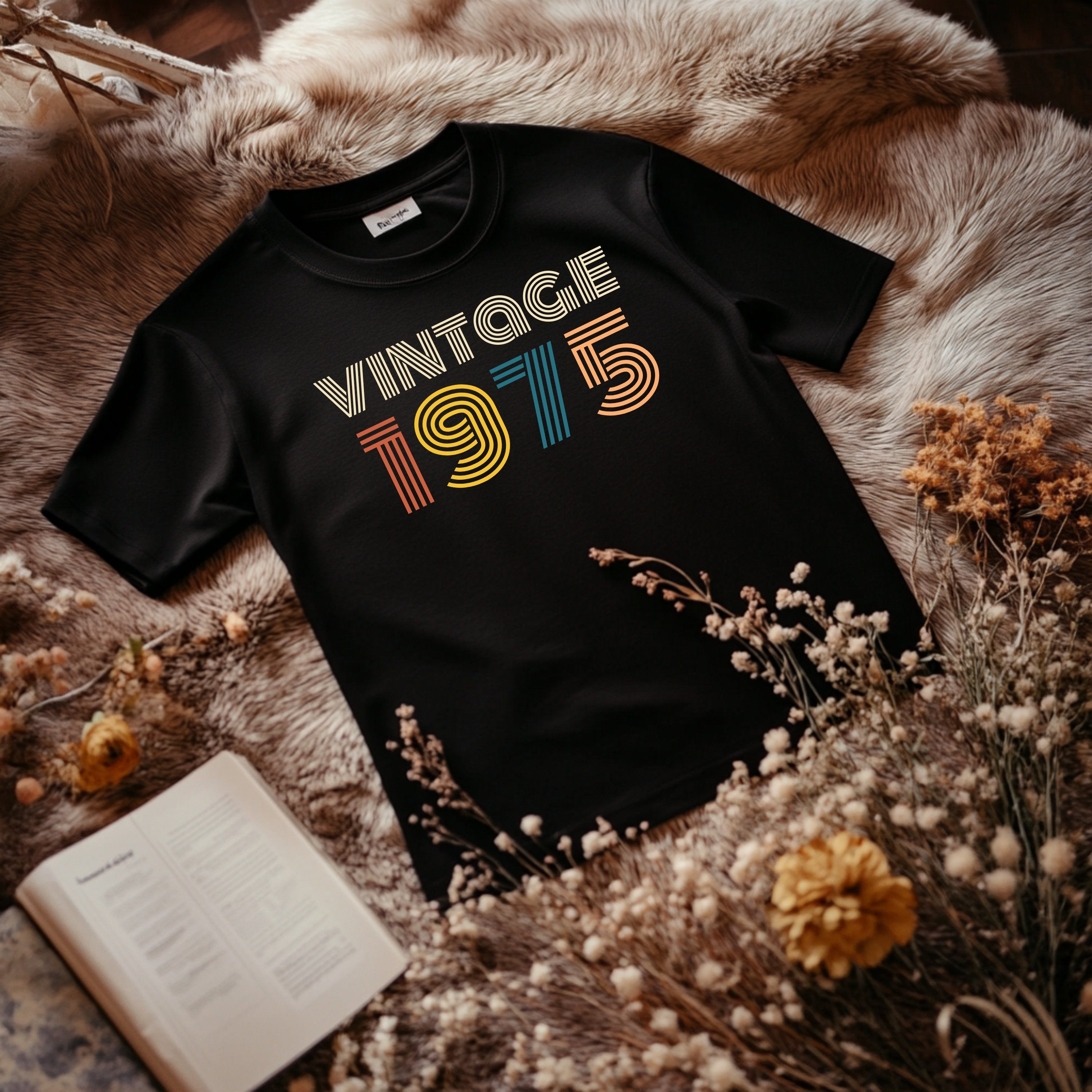 Vintage 1975 Birthday Shirt Personalized Gift, Custom Retro Unisex Heavy Cotton Tee, Gifts For Family and Friends - T-Shirt - Chromatic Safari - Dark Heather - S