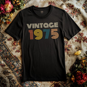 Vintage 1975 Birthday Shirt Personalized Gift, Custom Retro Unisex Heavy Cotton Tee, Gifts For Family and Friends - T-Shirt - Chromatic Safari - Dark Heather - S